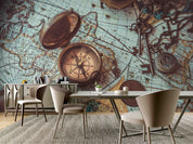 3D World Map Compass Key Wall Mural Wallpaper YXL 2482