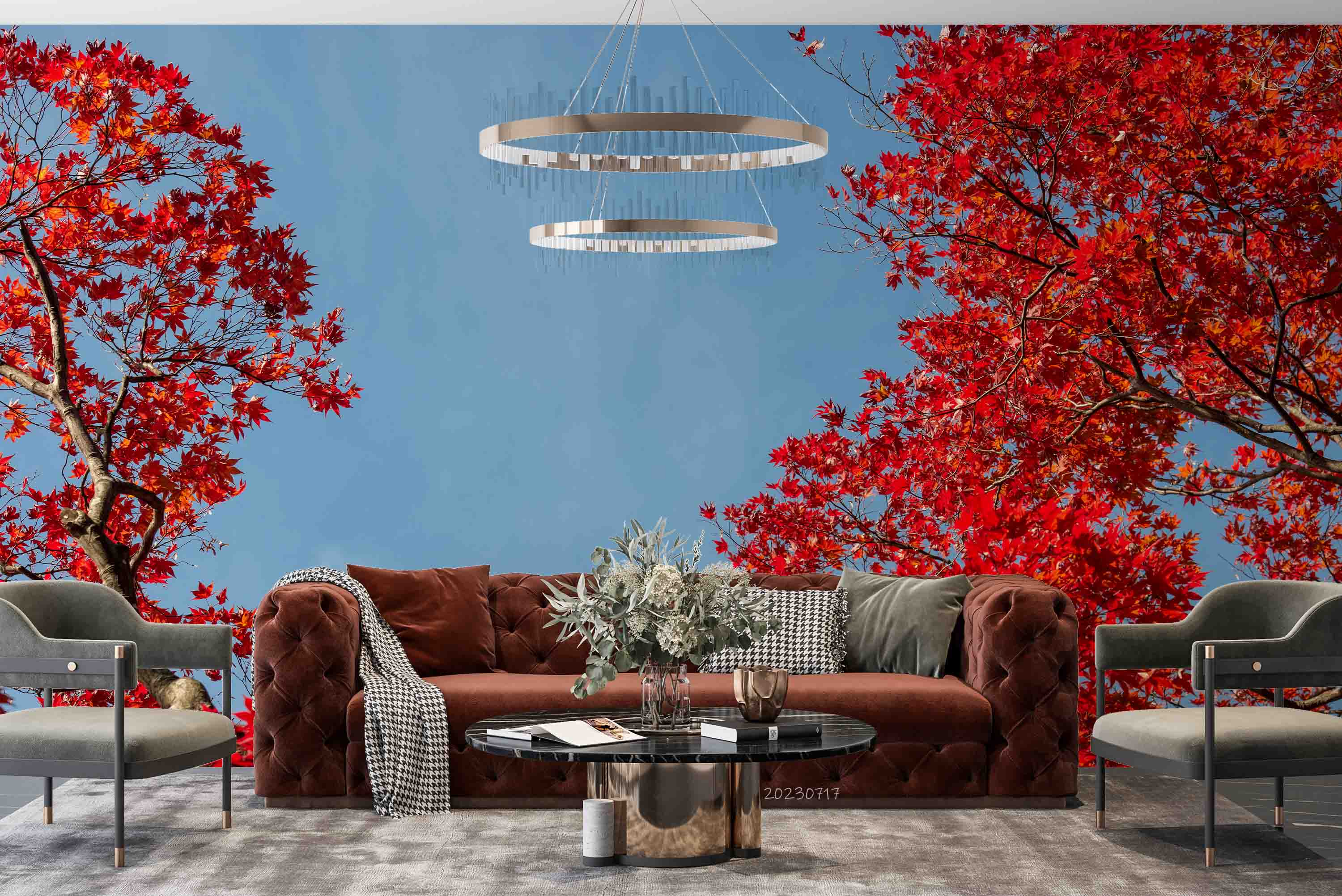 3D Red Maple Leaves Autumn Landscape Wall Mural Wallpaper JN 384