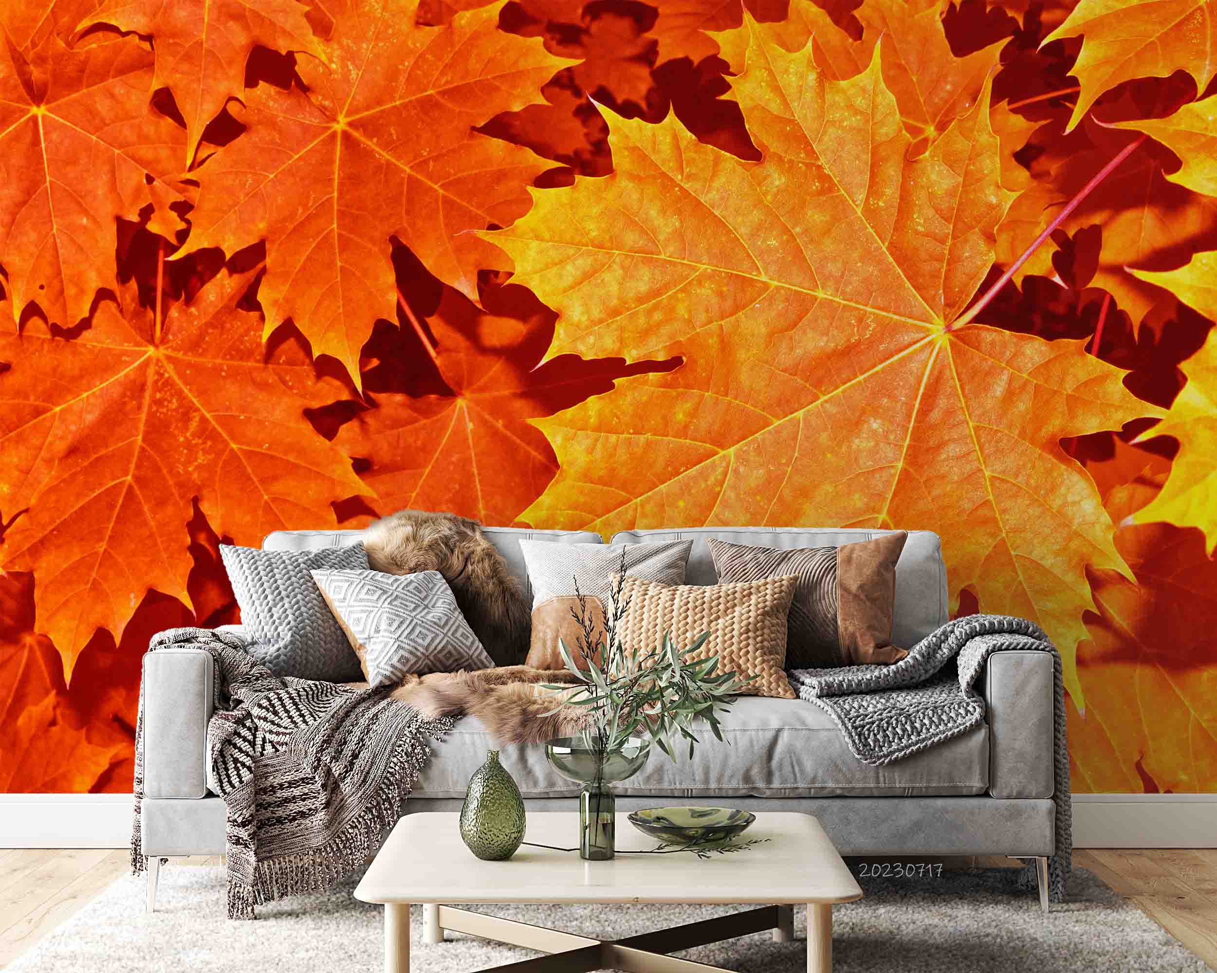3D Maple Leaves Autumn Landscape Wall Mural Wallpaper JN 404