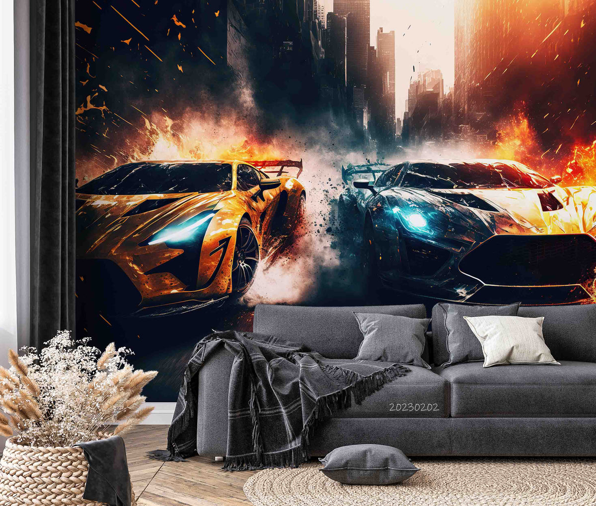 3D Yellow Front 956 Vehicle Wall Murals