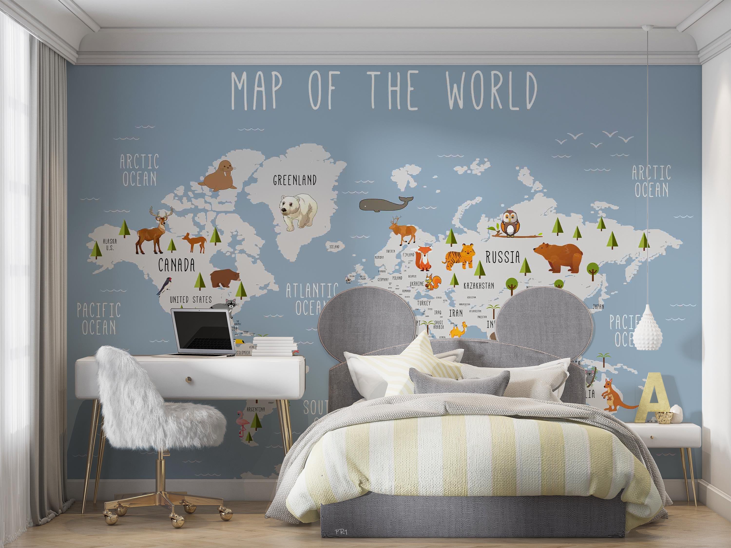 3D World Map Penuins Gray Letter Wall Mural Wallpaper YXL 2645