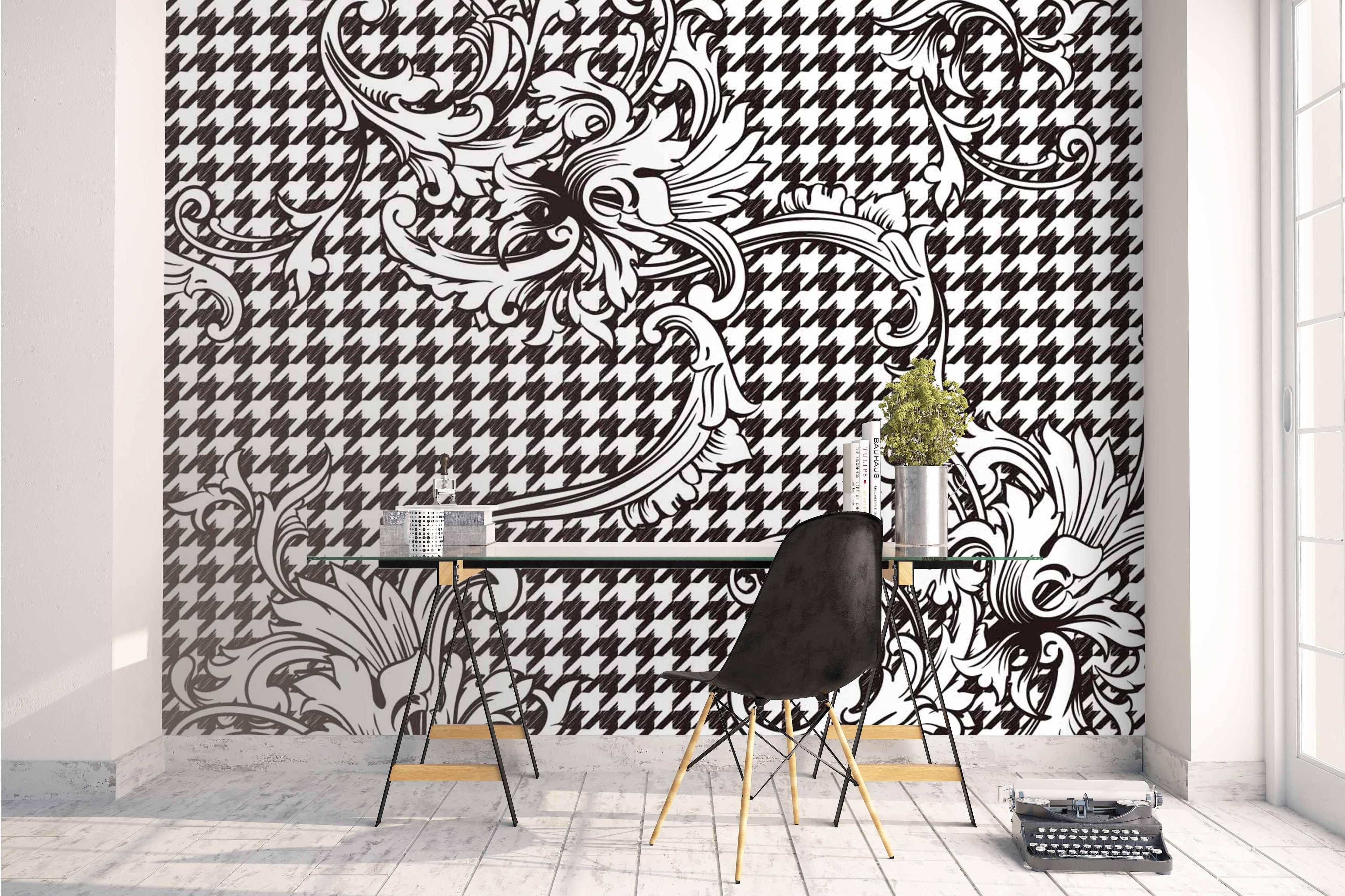3D Black Floral Plaid Wall Mural Wallpaper 106- Jess Art Decoration