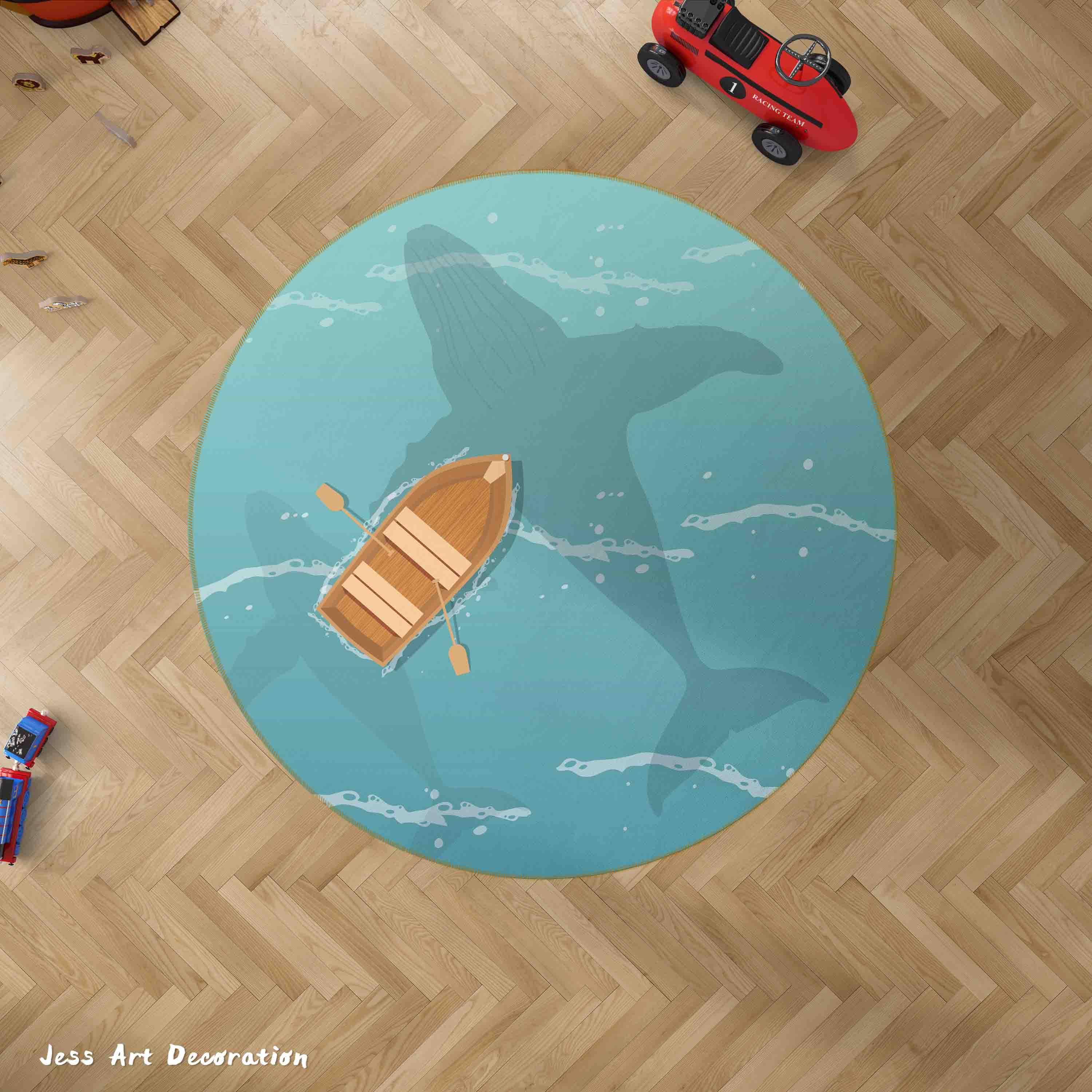 3D Cartoon Sea Boat Whale Kids Non-Slip Round Rug Mat 97 – Jessartdecoration