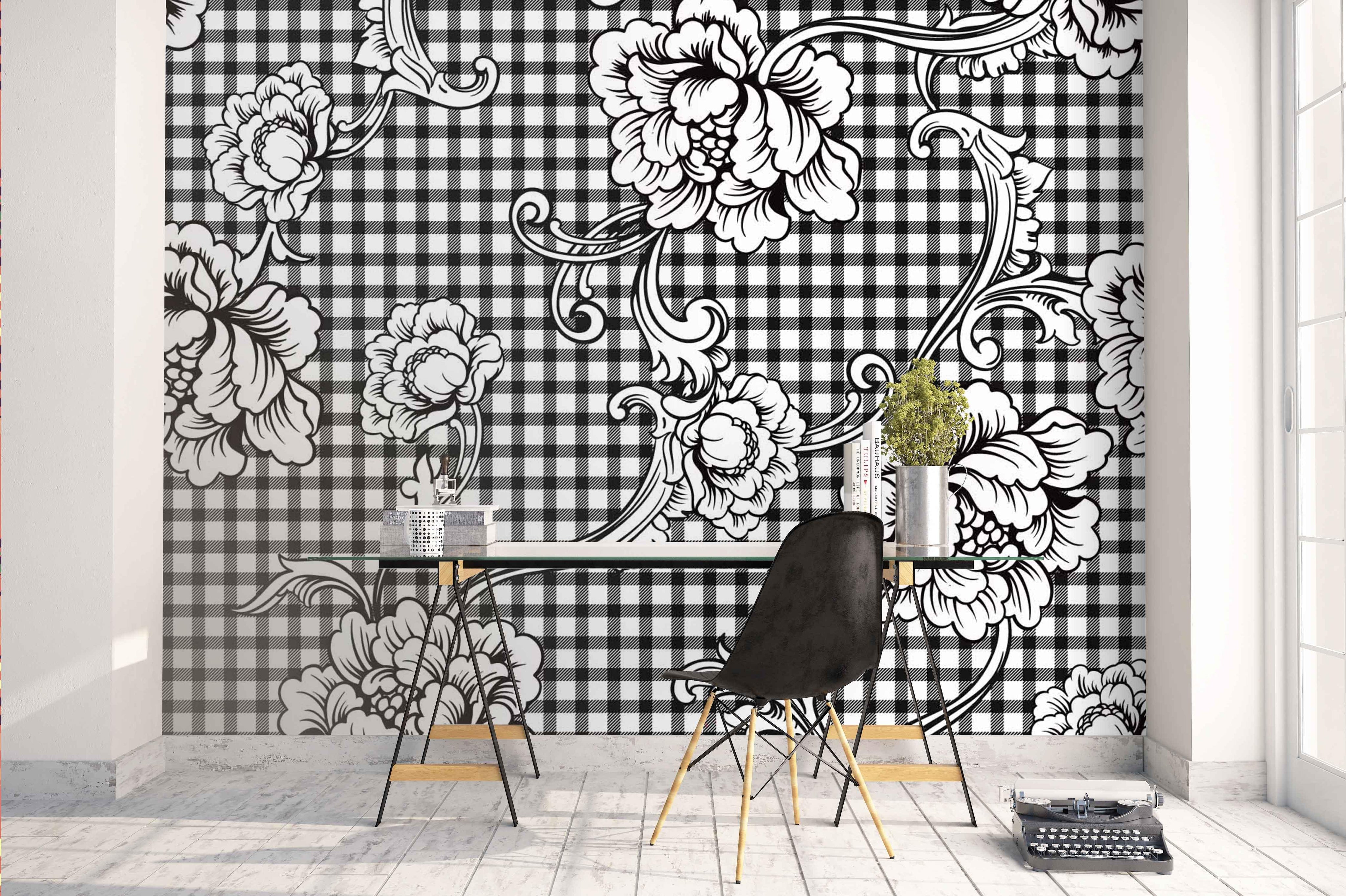 3D Black Floral Plaid Wall Mural Wallpaper 105- Jess Art Decoration