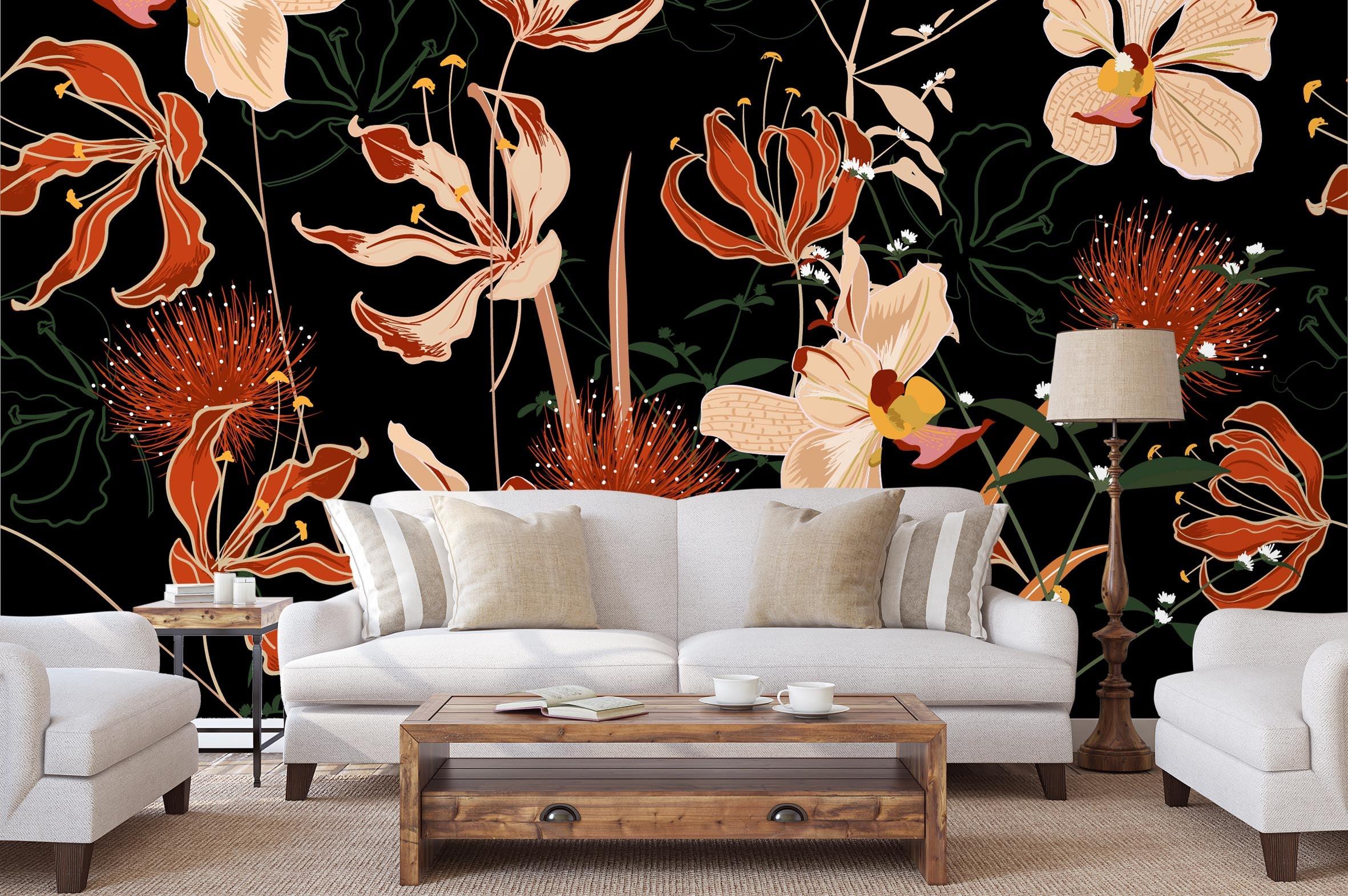 3D Retro Flower Black Wall Mural Wallpaper 16- Jess Art Decoration
