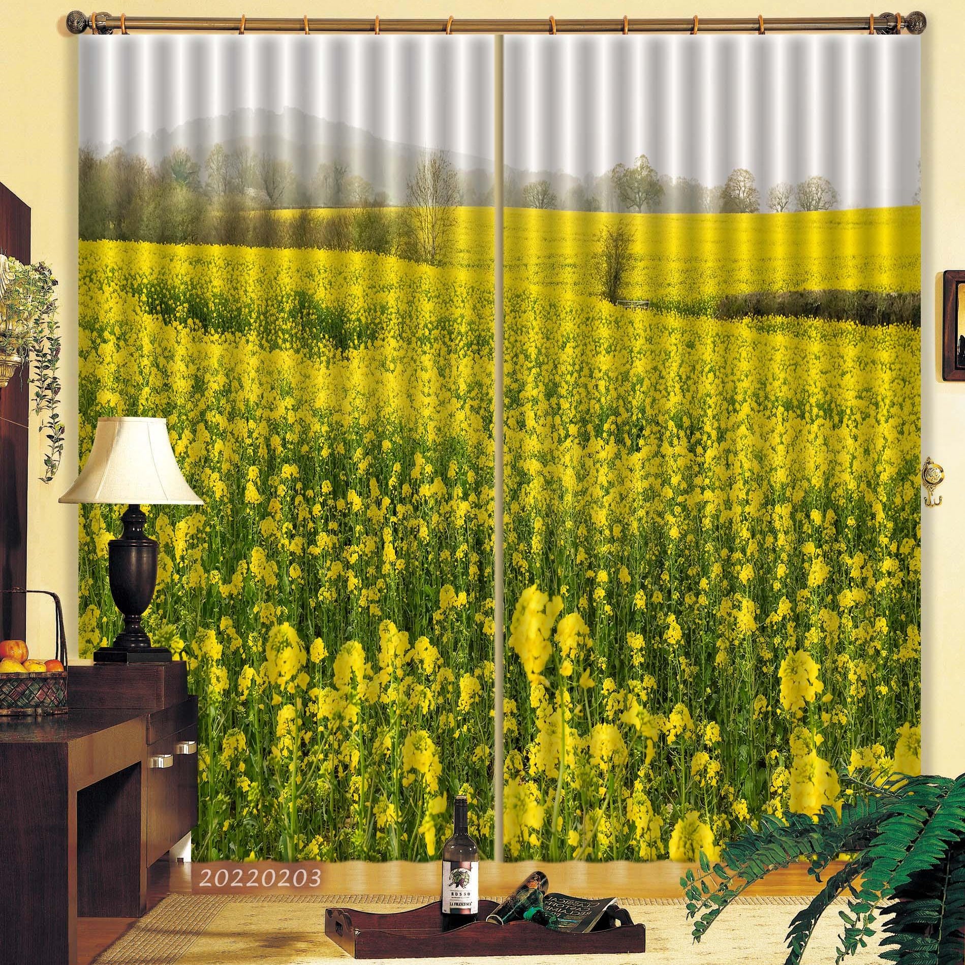 3D Yellow Canola Flower Field Curtains and Drapes GD 1140- Jess Art Decoration