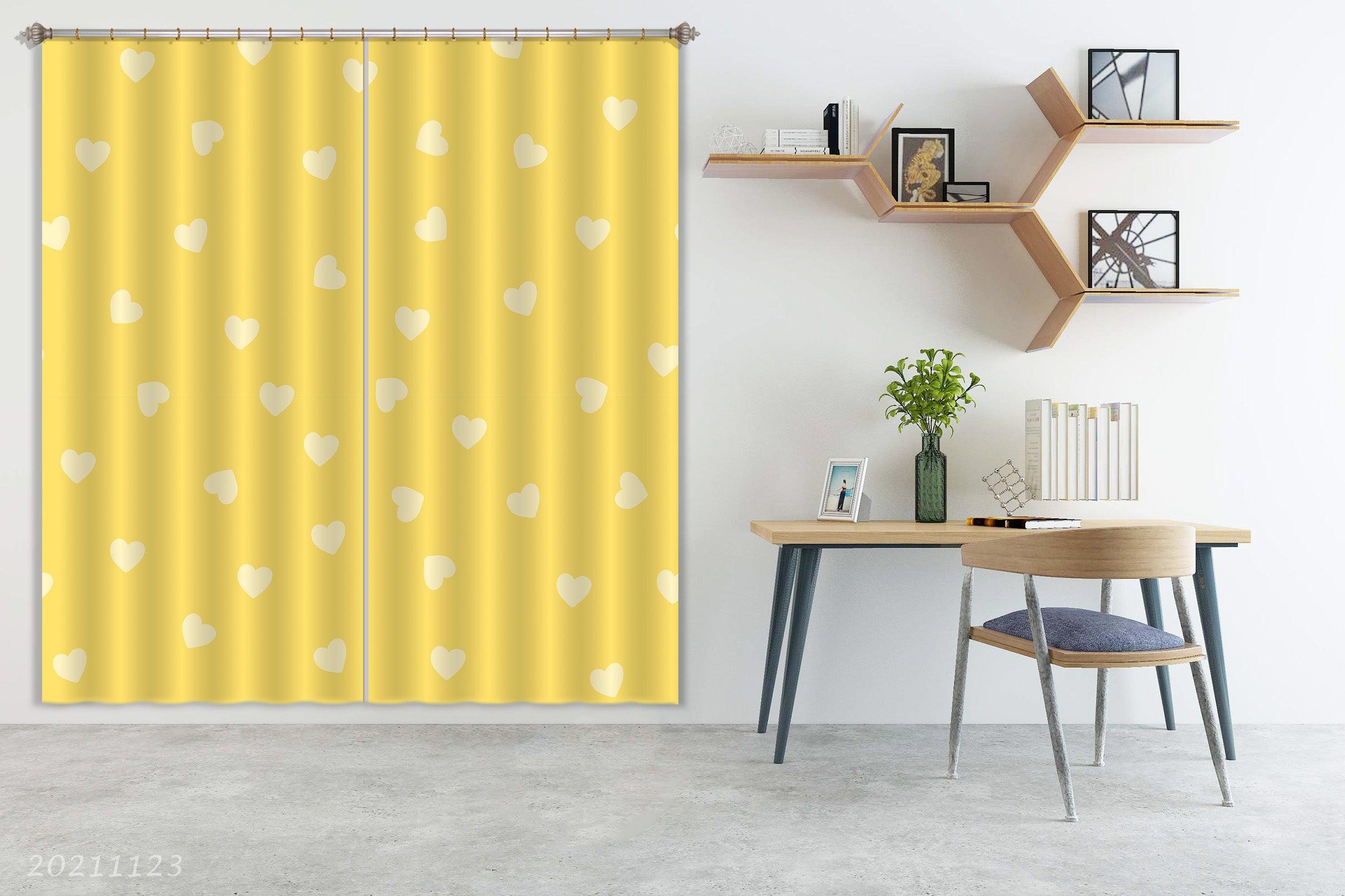 3D Yellow Heart Pattern Curtains and Drapes LQH 74- Jess Art Decoration