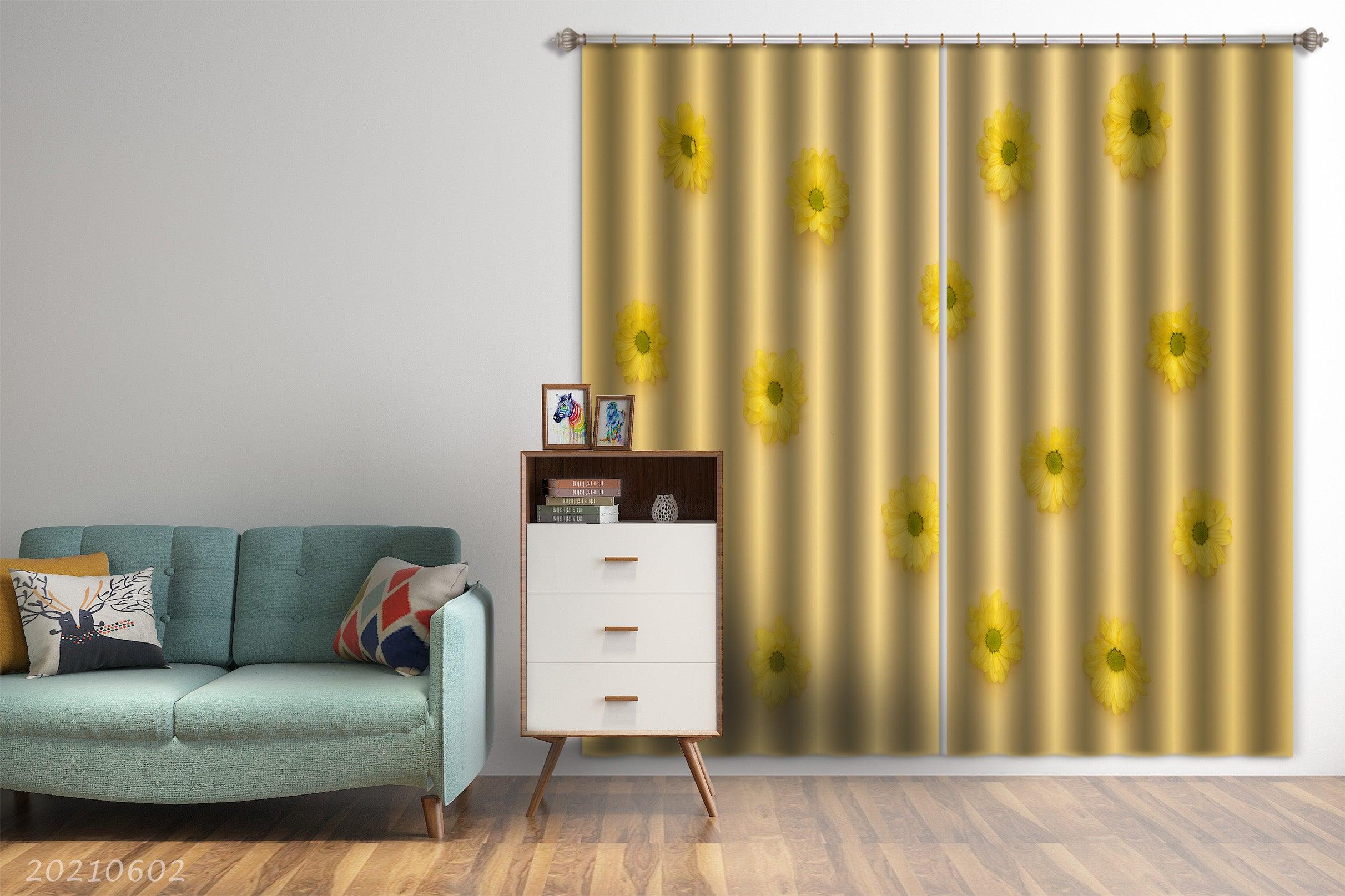 3D Yellow Flower Background Curtains and Drapes GD 589- Jess Art Decoration