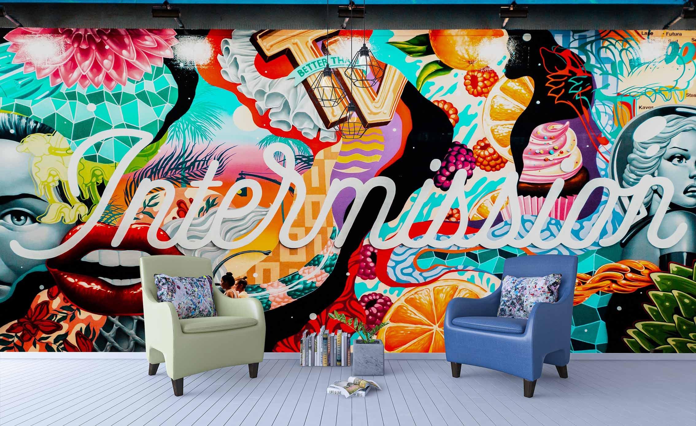 3D Bright Abstract Graffiti White Letter Wall Mural Wallpaper ZY D62- Jess Art Decoration