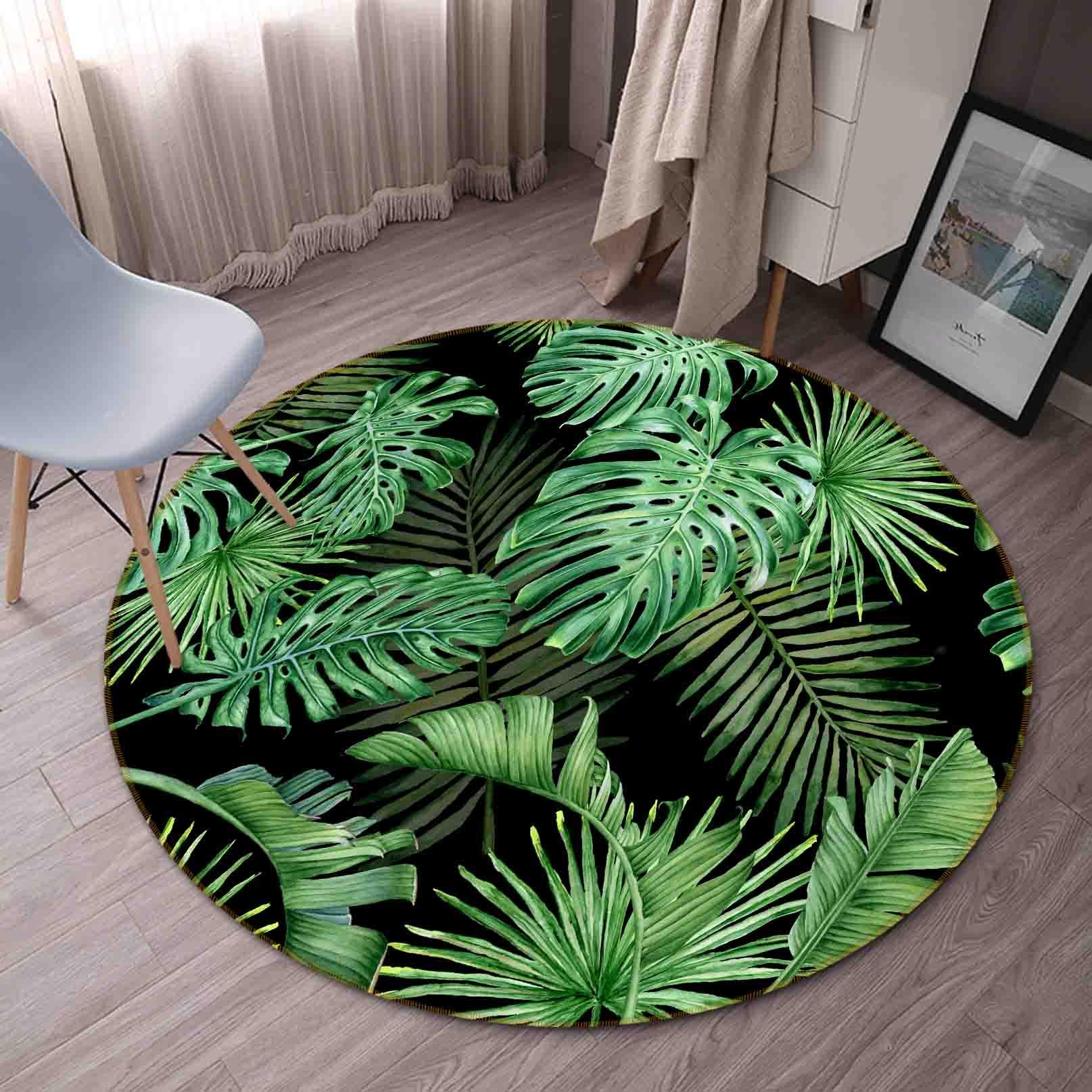 3D Tropical Green Leaf Non-Slip Round Rug Mat 31- Jess Art Decoration