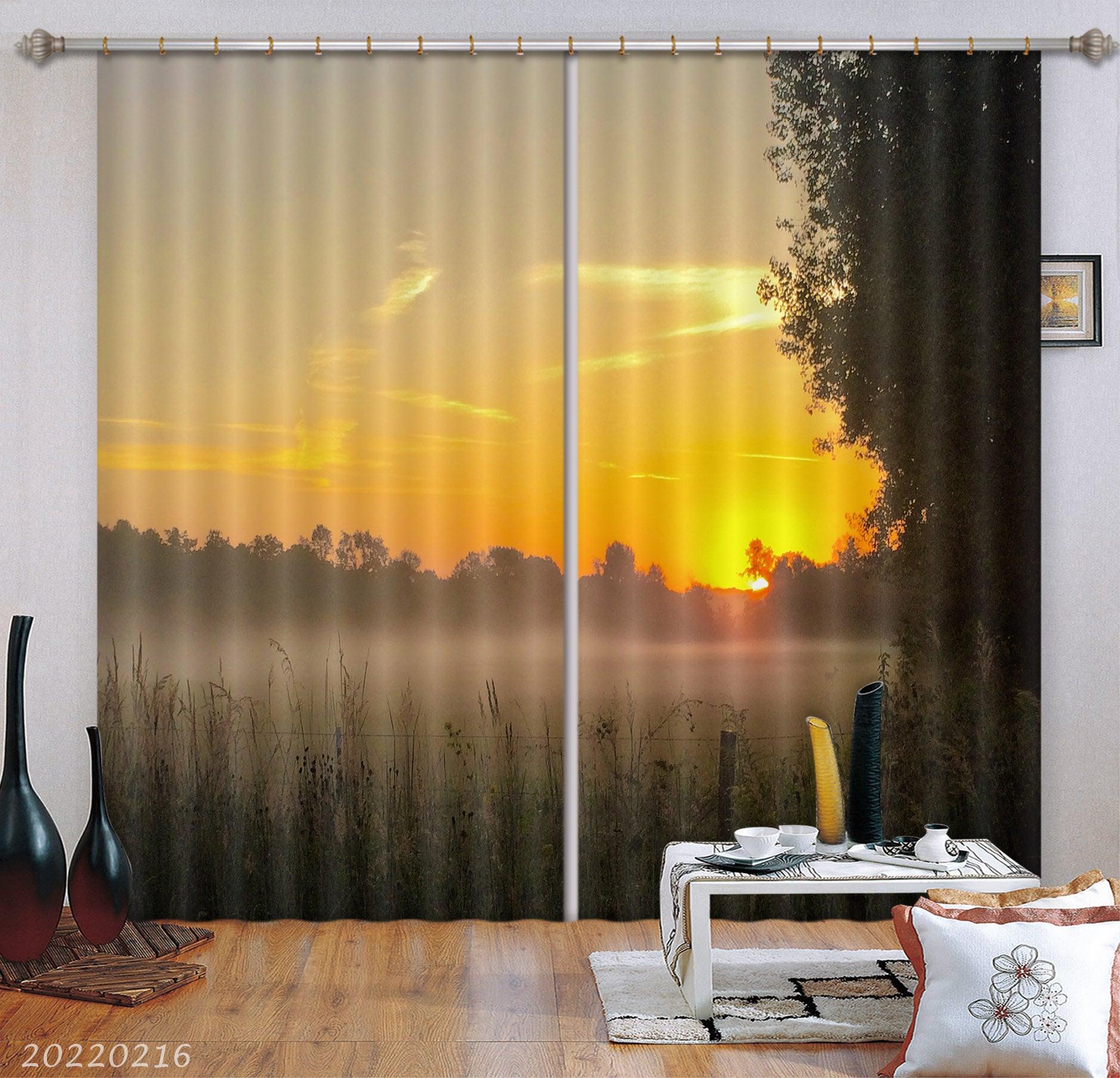 3D Woods Tall Grass Fog Sunrise Scenery Curtains and Drapes GD 2003- Jess Art Decoration
