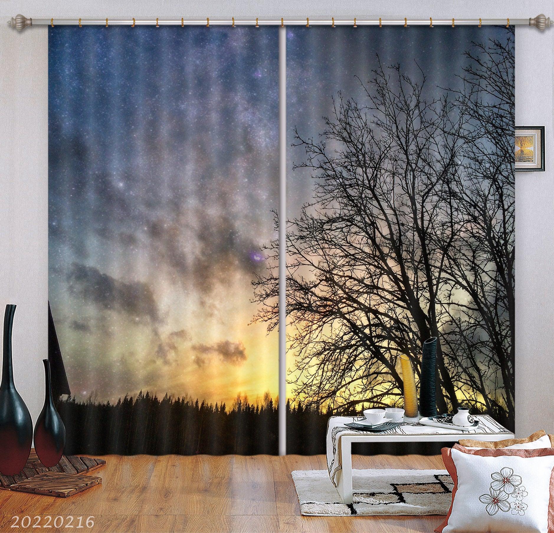 3D Woods Golden Sky Sunrise Scenery Curtains and Drapes GD 2030- Jess Art Decoration