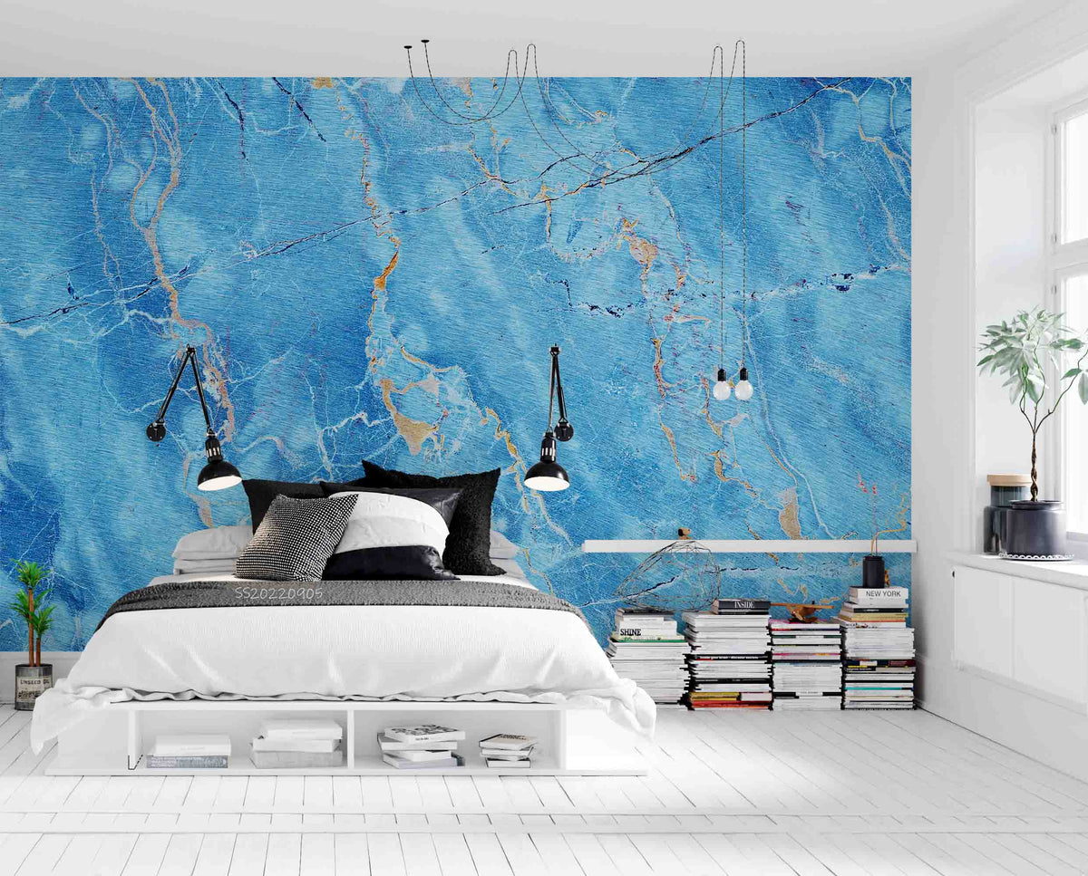 3D Abstract Background Marble Texture Blue Wall Mural Wallpaper GD 2565