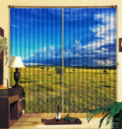 3D Yellow Prairie Small Tree Blue Sky Cloud Scenery Curtains and Drapes GD 2236- Jess Art Decoration