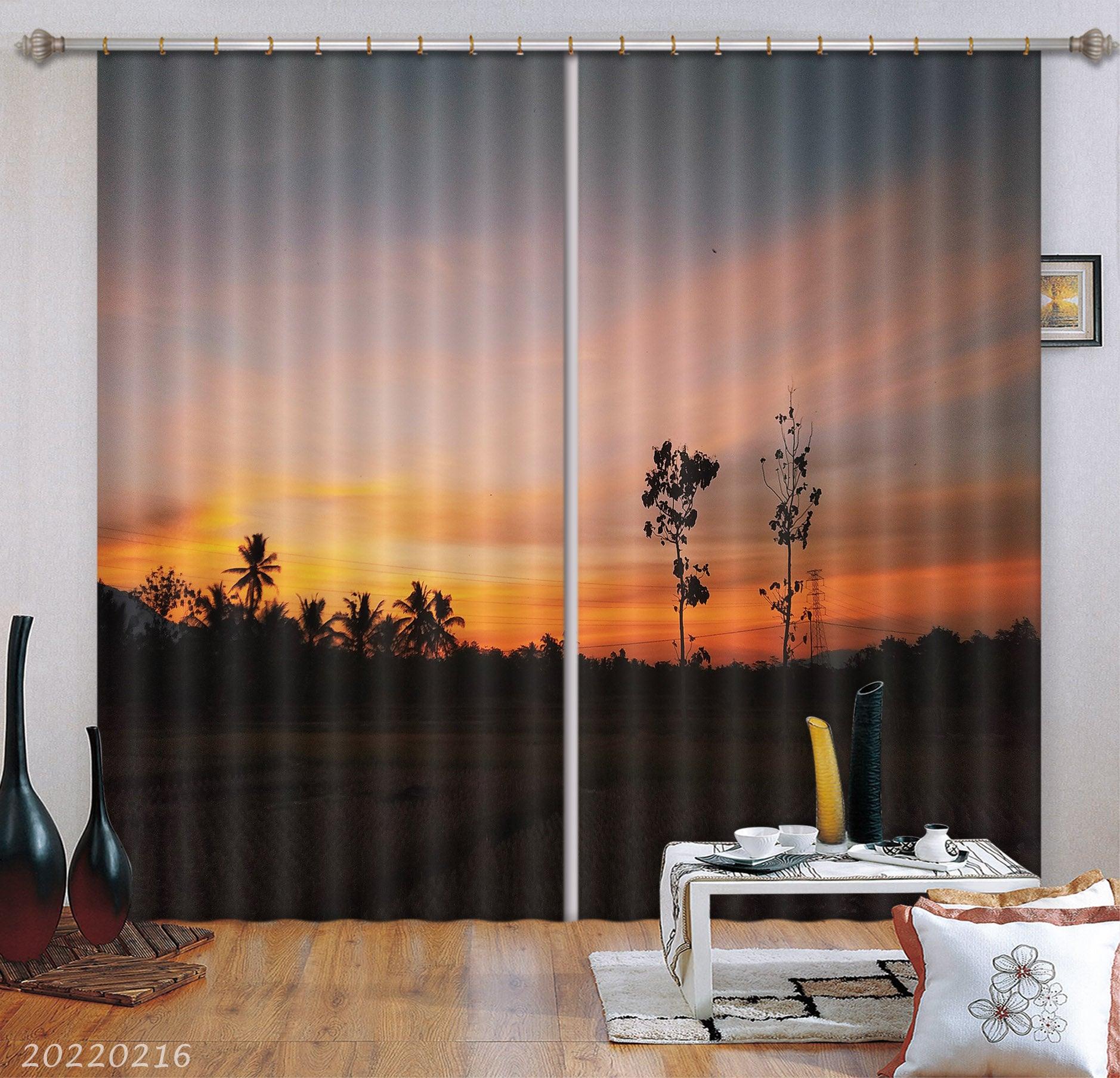 3D Woods Coconut Tree Sunrise Scenery Curtains and Drapes GD 2016- Jess Art Decoration