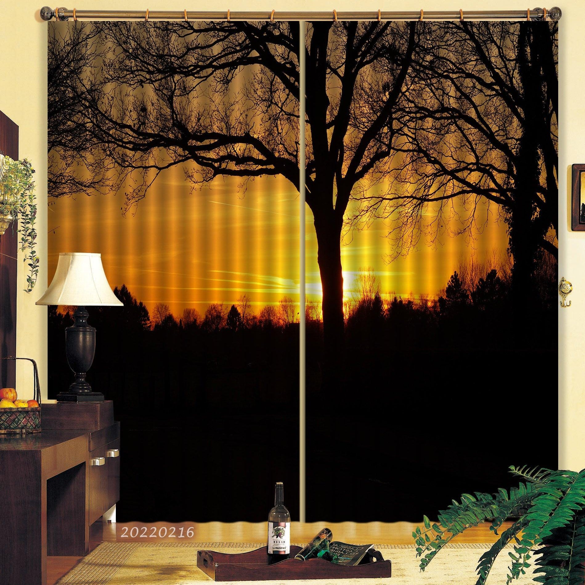 3D Woods Golden Sun Sky Sunrise Curtains and Drapes GD 2240- Jess Art Decoration