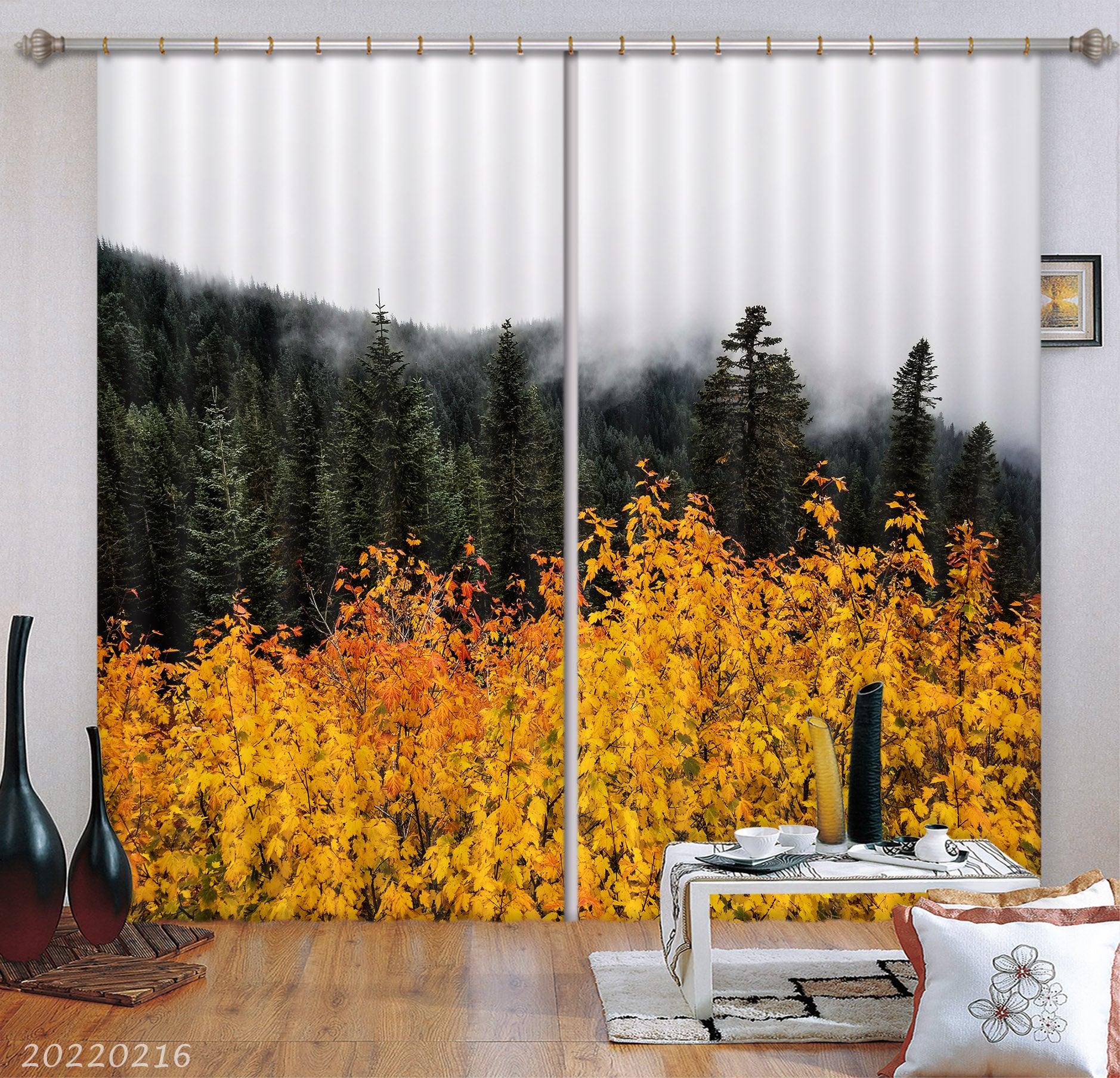 3D Woods Golden Leaf Mist Curtains and Drapes GD 2246- Jess Art Decoration