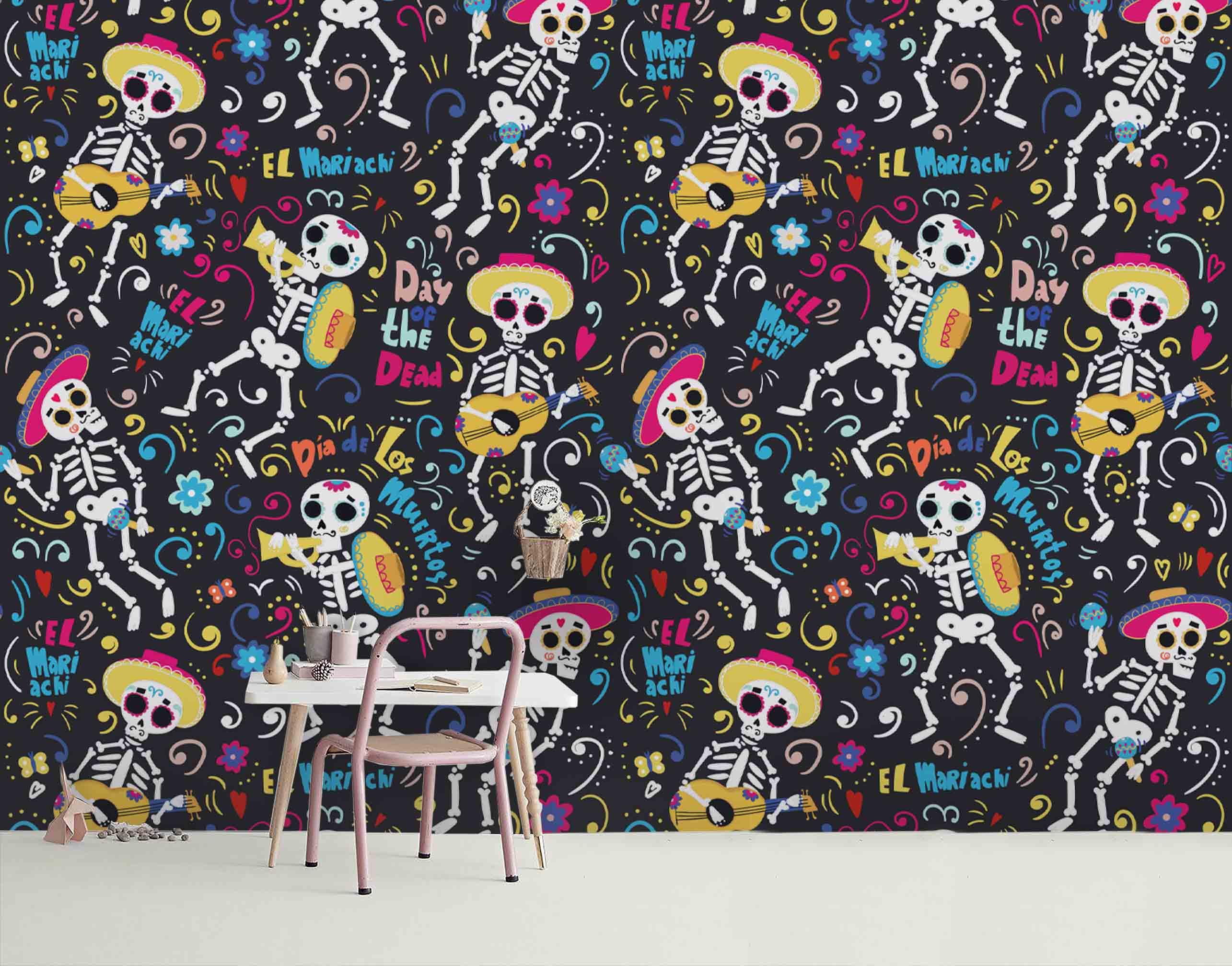 3D Skull Skeleton Guitar Wall Mural Wallpaper 78- Jess Art Decoration