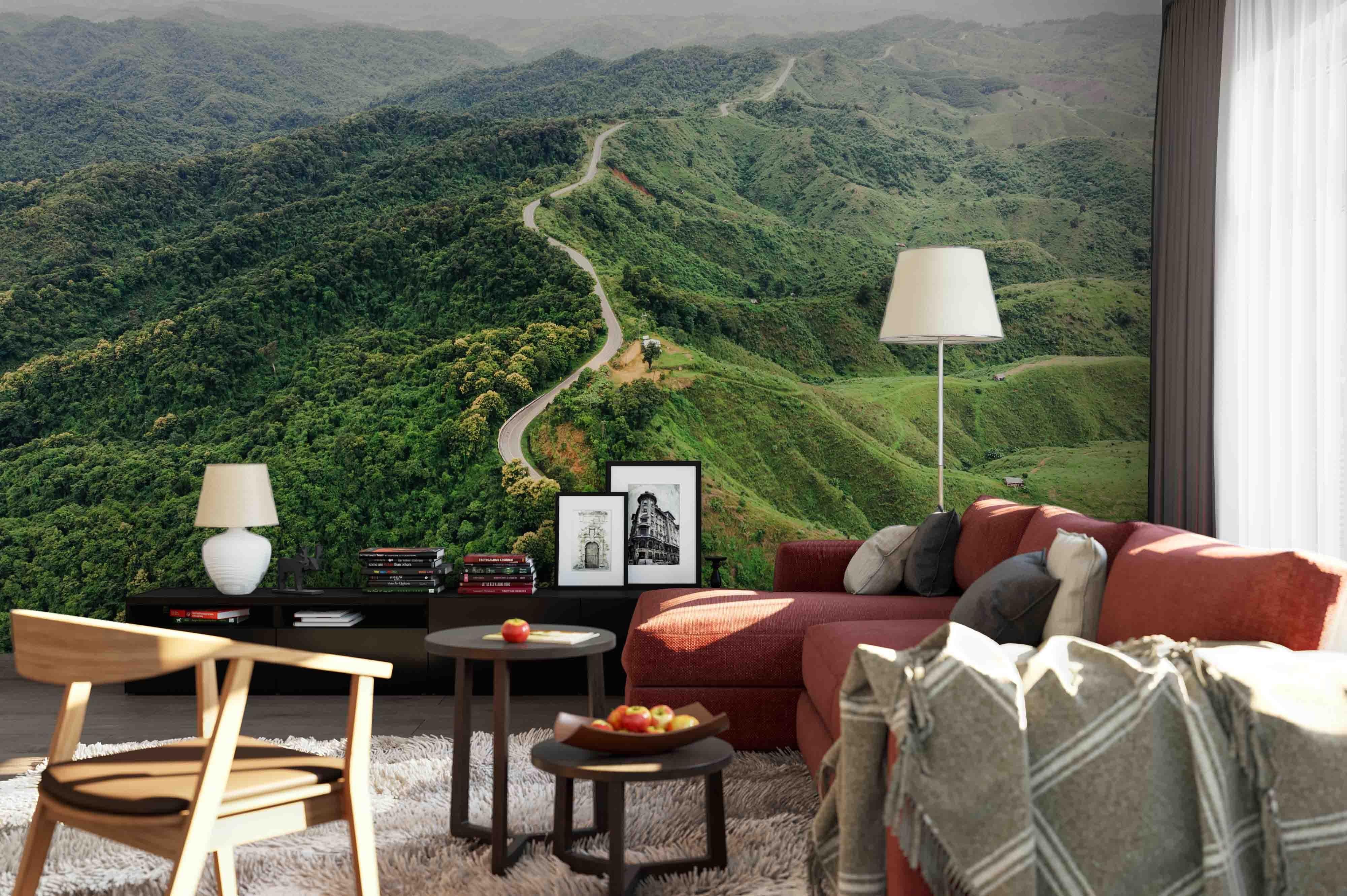3D asphalt curved highway mountain wall mural wallpaper