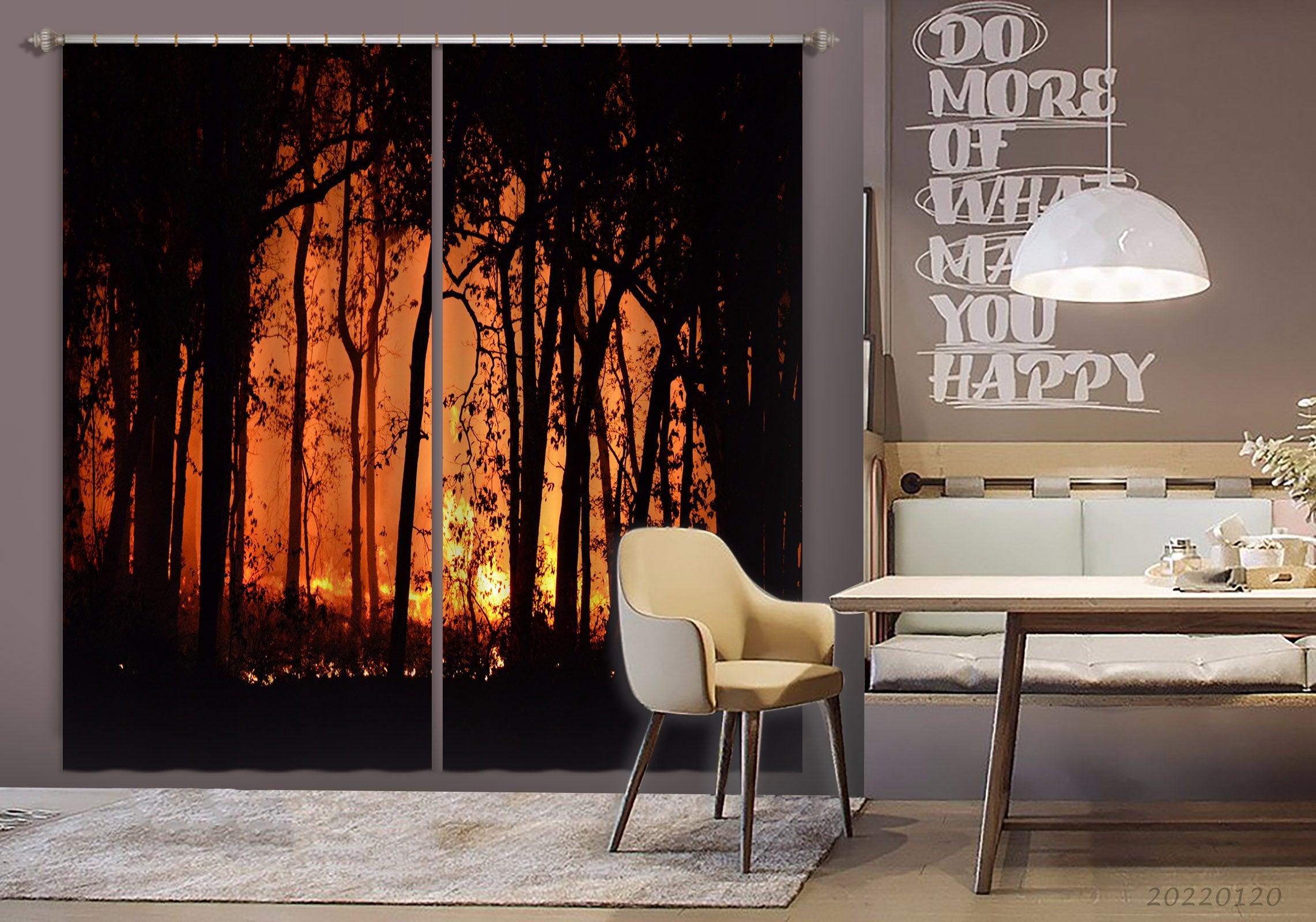 3D Woods Flame Pattern Curtains and Drapes GD 1867- Jess Art Decoration