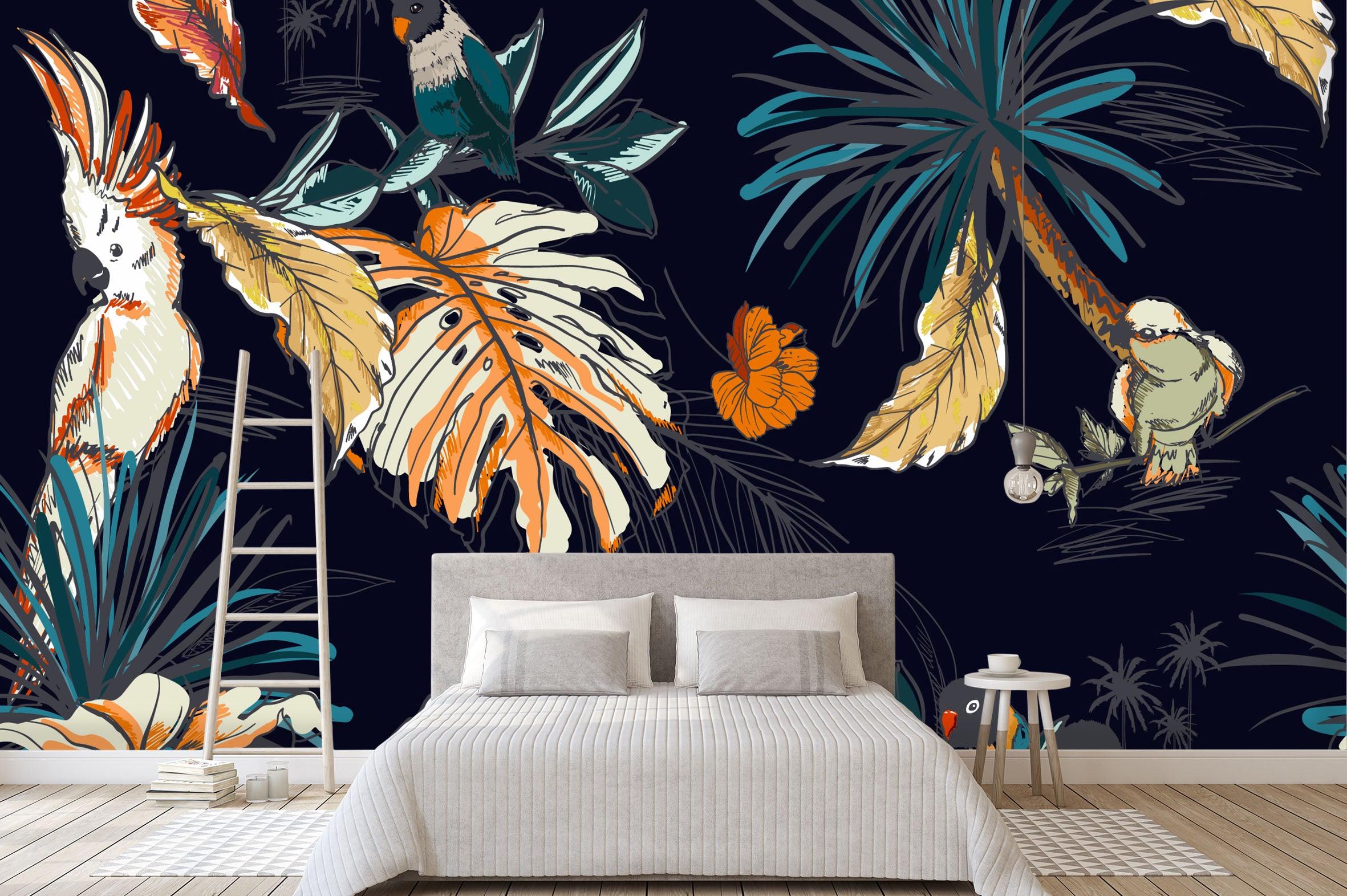 3D Leaf Parrot Wall Mural Wallpaper 18- Jess Art Decoration