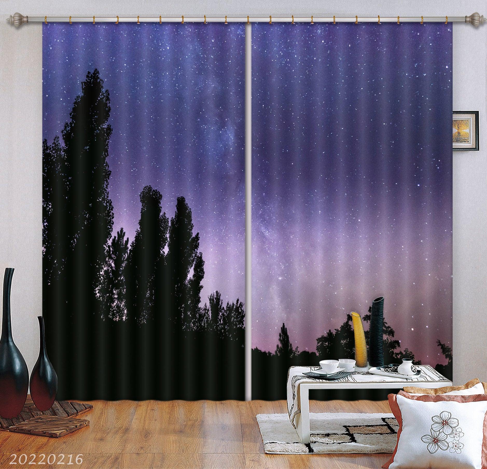 3D Woods Night Blue Stars Sky Curtains and Drapes GD 2325- Jess Art Decoration