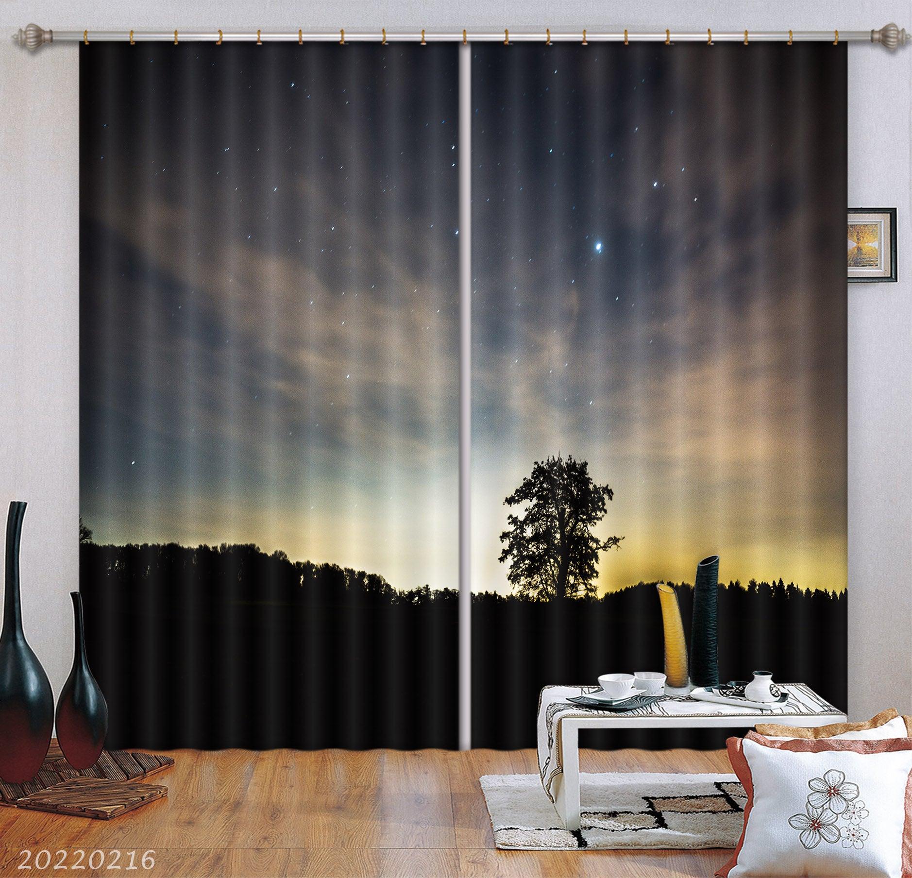 3D Wood Star Night Sky Curtains and Drapes GD 2066- Jess Art Decoration