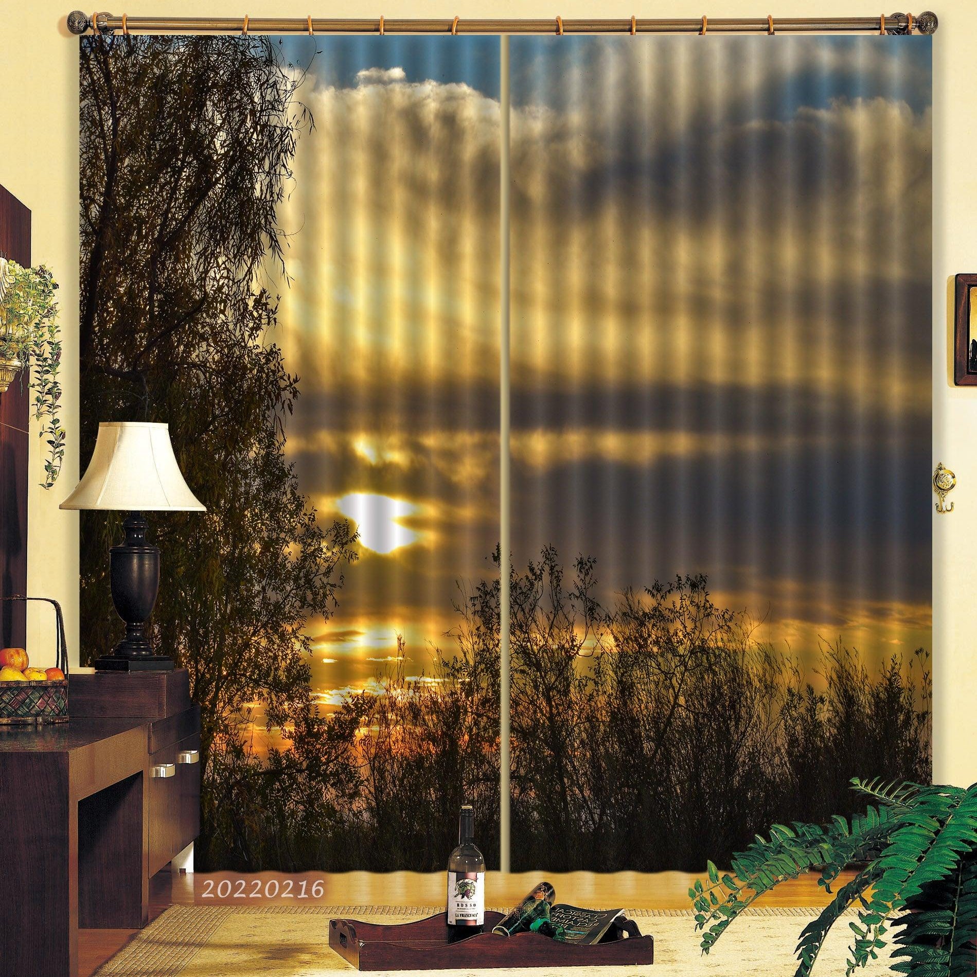 3D Woods Golden Sky Dark Cloud Curtains and Drapes GD 2222- Jess Art Decoration