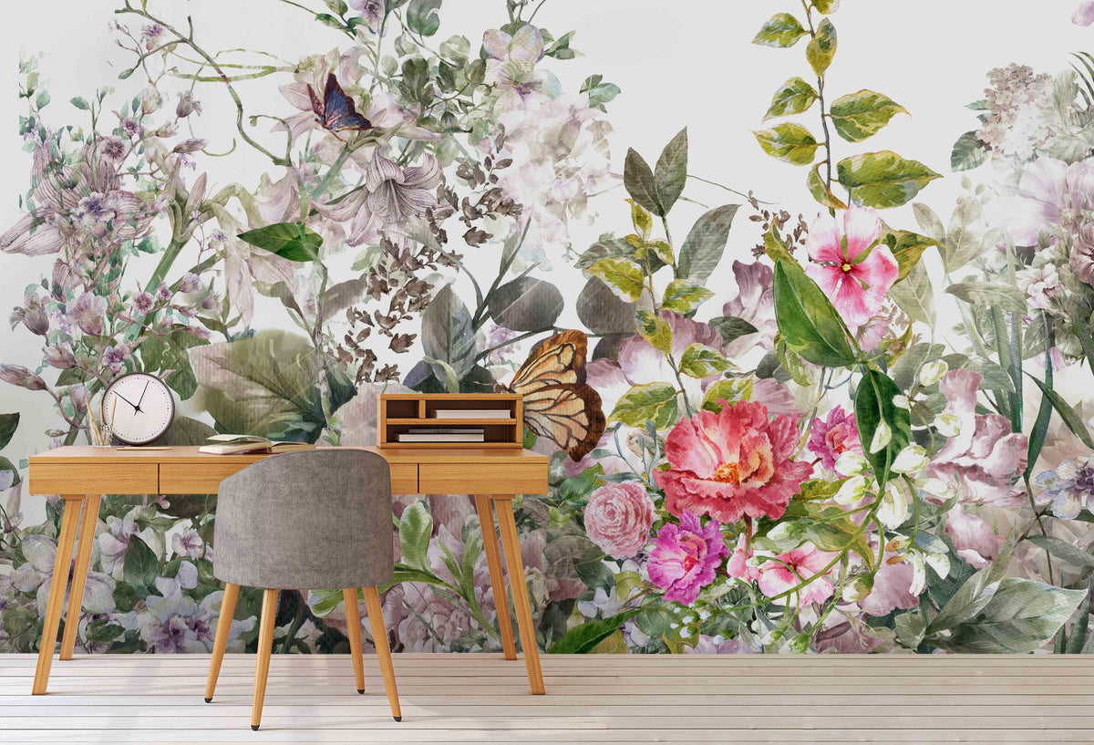 3D Watercolor Floral Butterfly Wall Mural Wallpaper sww 276
