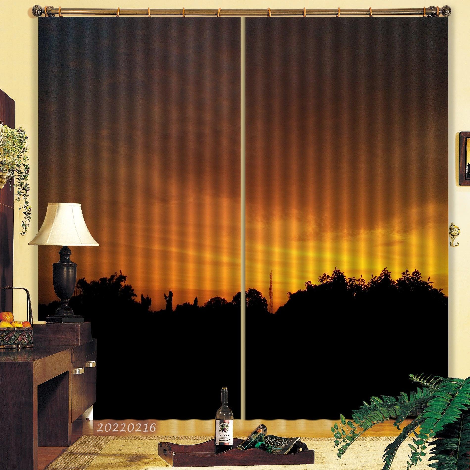 3D Woods Golden Sky Sunrise Scenery Curtains and Drapes GD 2187- Jess Art Decoration