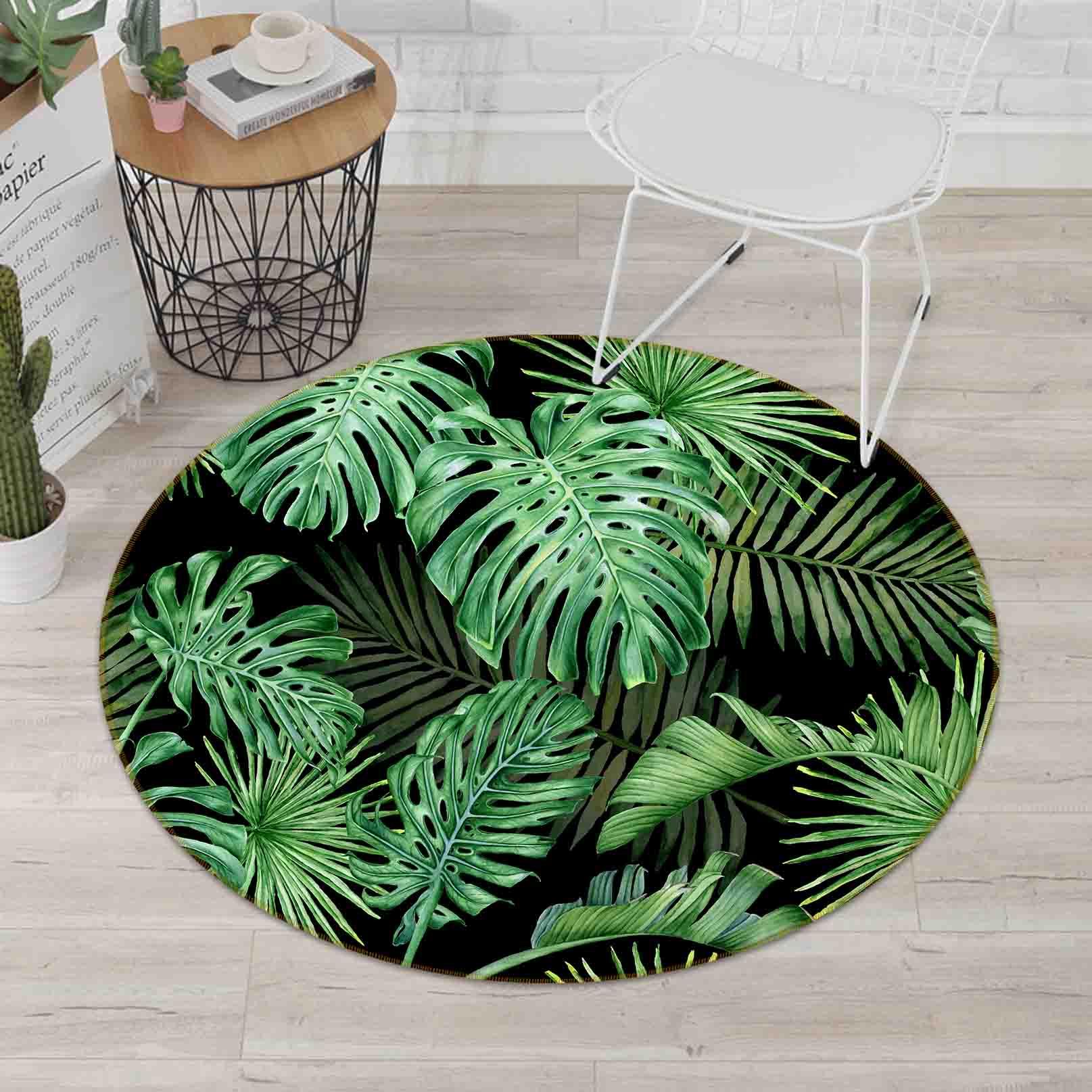 3D Tropical Green Leaf Non-Slip Round Rug Mat 31- Jess Art Decoration