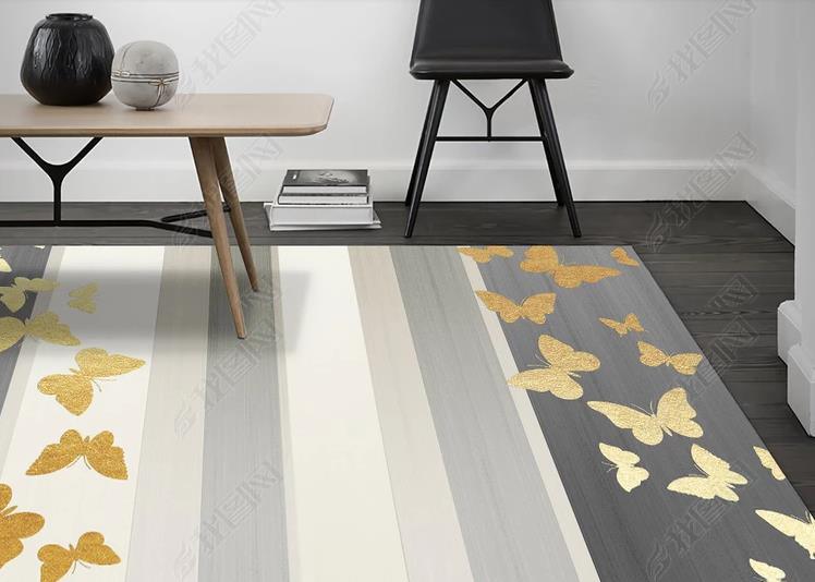 3D Grey Vertical Stripe Golden Butterfly Non-Slip Rug Mat 110- Jess Art Decoration