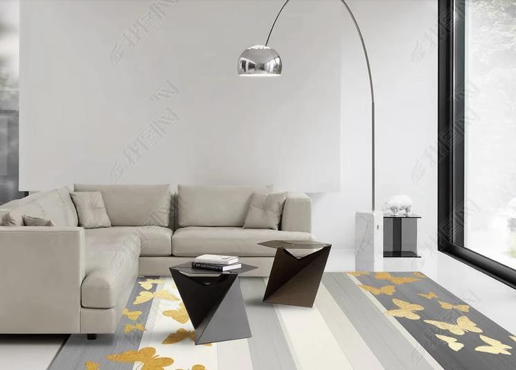 3D Grey Vertical Stripe Golden Butterfly Non-Slip Rug Mat 110- Jess Art Decoration