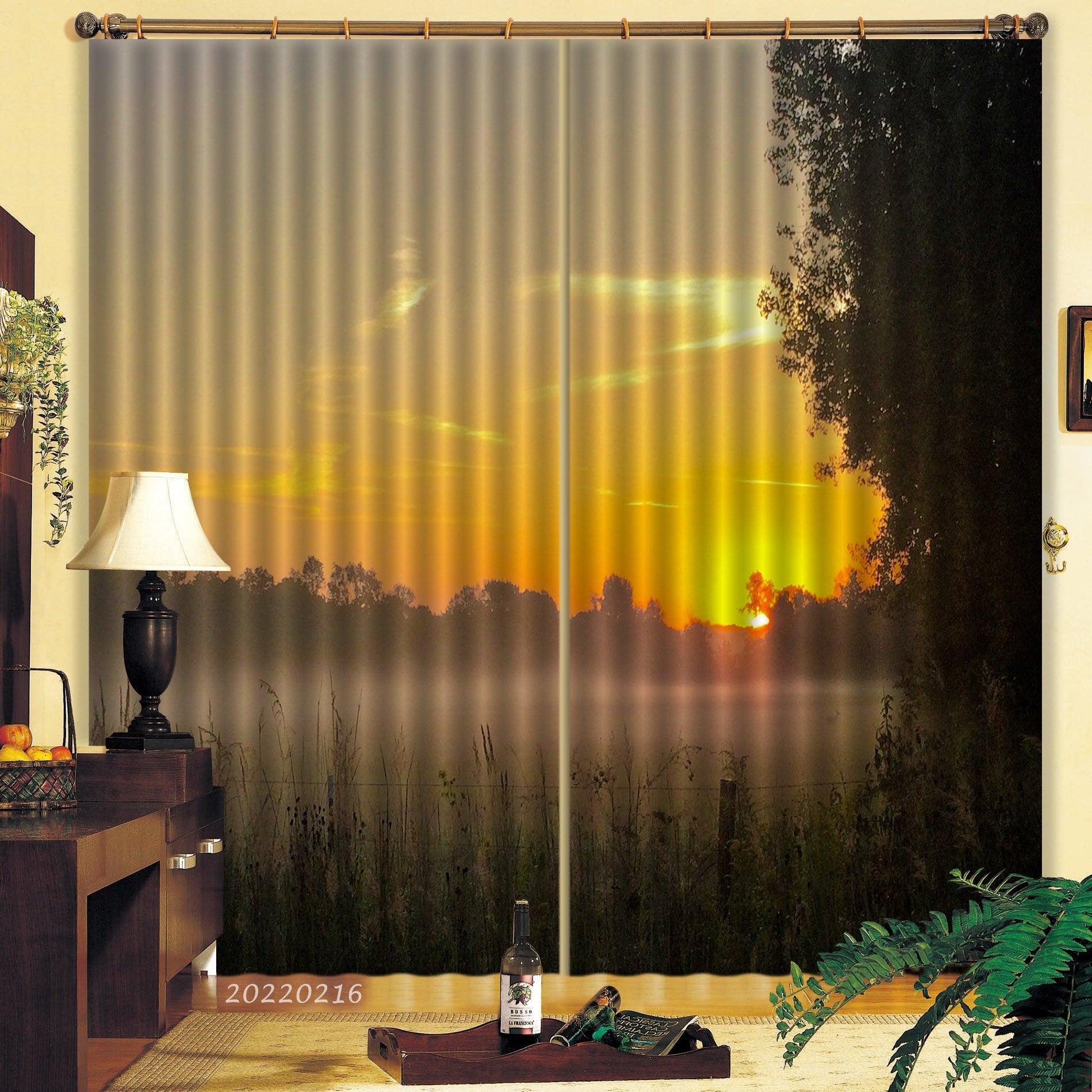 3D Woods Tall Grass Fog Sunrise Scenery Curtains and Drapes GD 2003- Jess Art Decoration