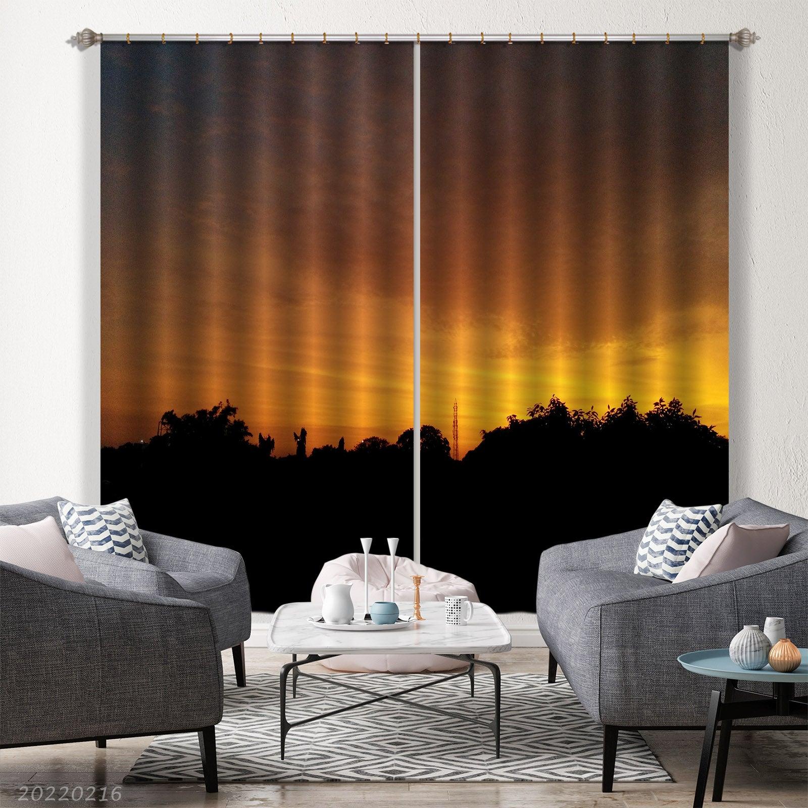 3D Woods Golden Sky Sunrise Scenery Curtains and Drapes GD 2187- Jess Art Decoration