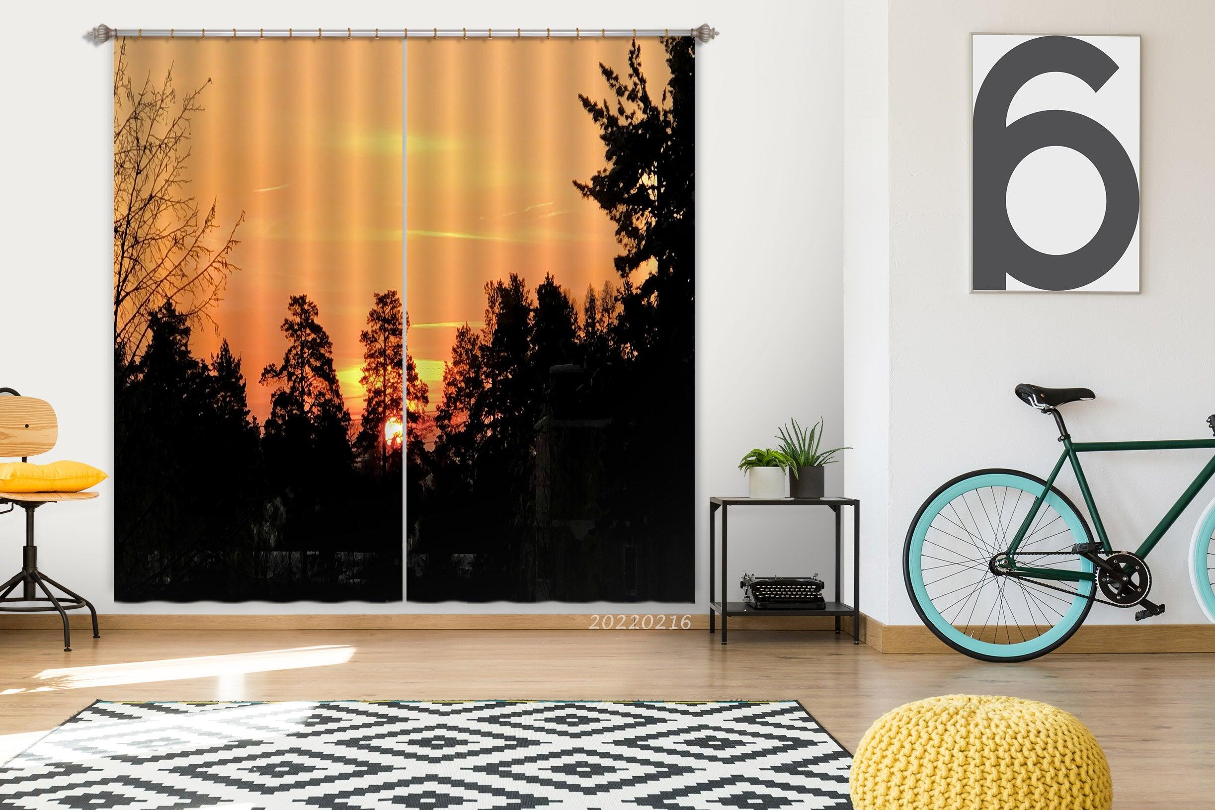 3D Woods Golden Sun Sky Scenery Curtains and Drapes GD 1977- Jess Art Decoration