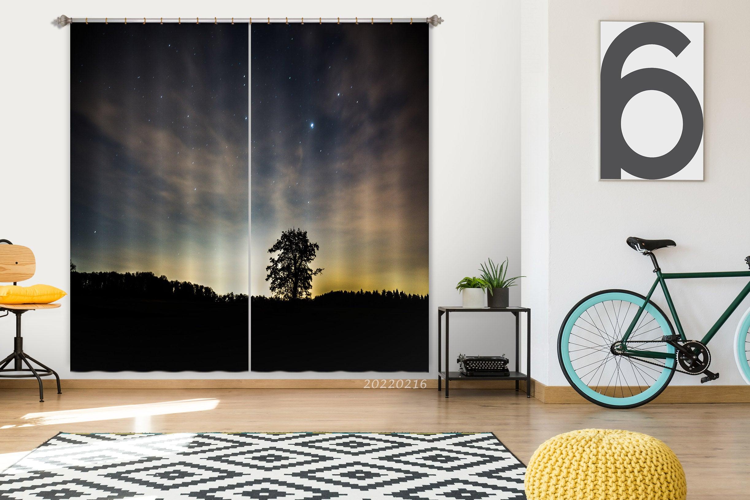 3D Wood Star Night Sky Curtains and Drapes GD 2066- Jess Art Decoration
