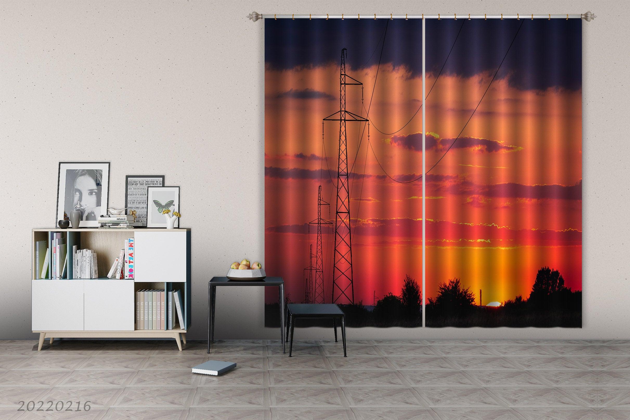 3D Wood Frame Red Sky Sunrise Scenery Curtains and Drapes GD 2231- Jess Art Decoration