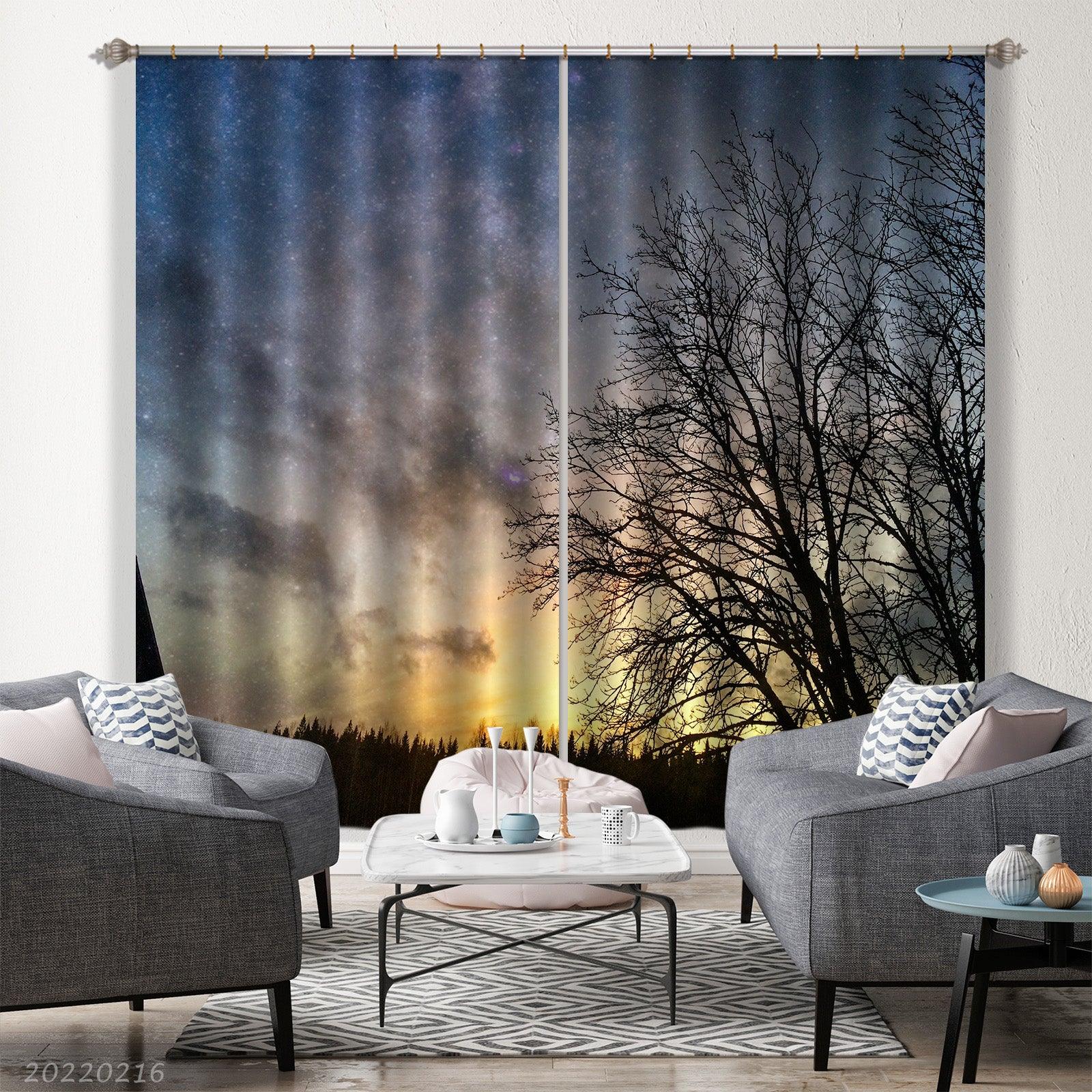 3D Woods Golden Sky Sunrise Scenery Curtains and Drapes GD 2030- Jess Art Decoration