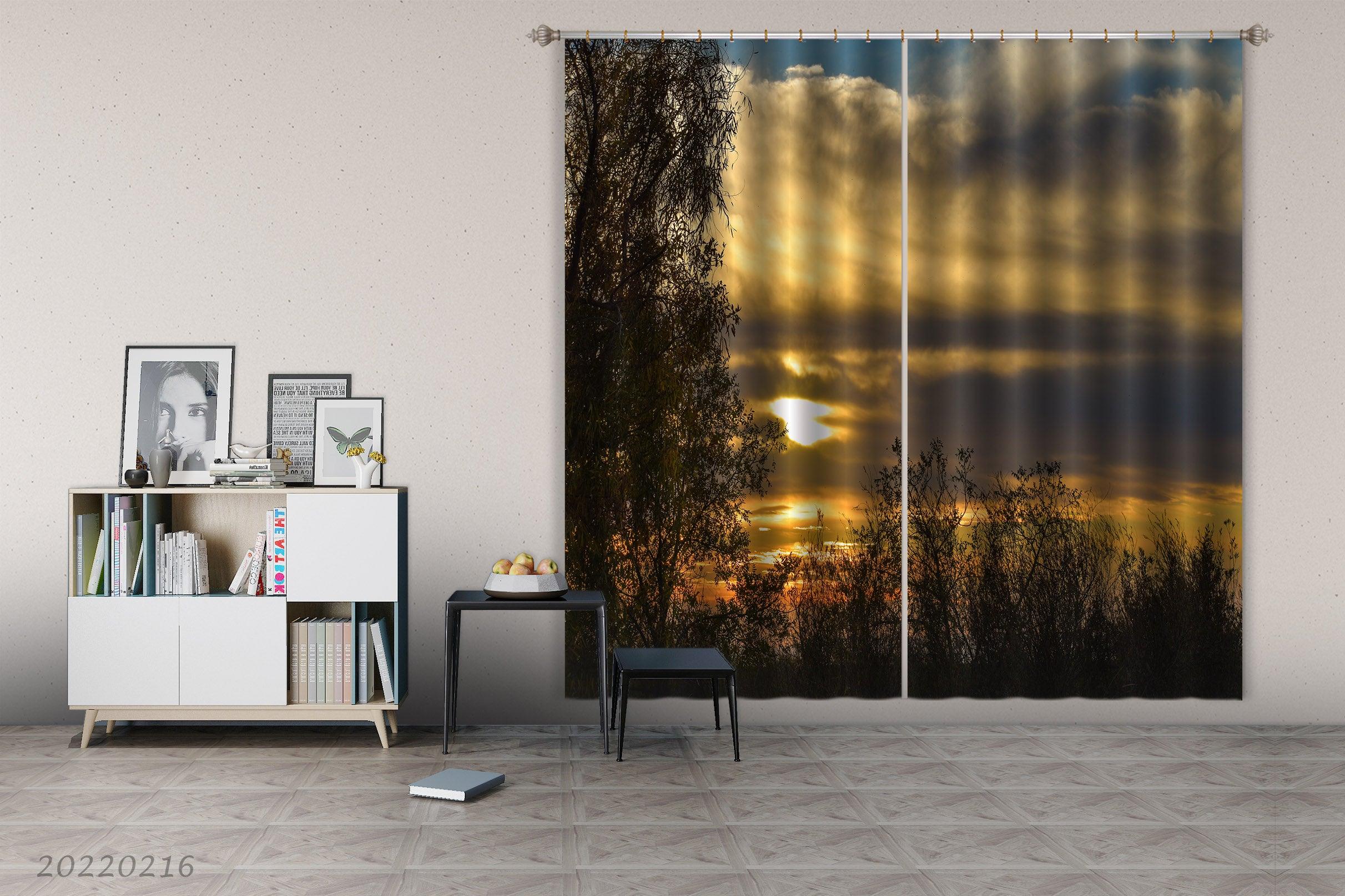 3D Woods Golden Sky Dark Cloud Curtains and Drapes GD 2222- Jess Art Decoration