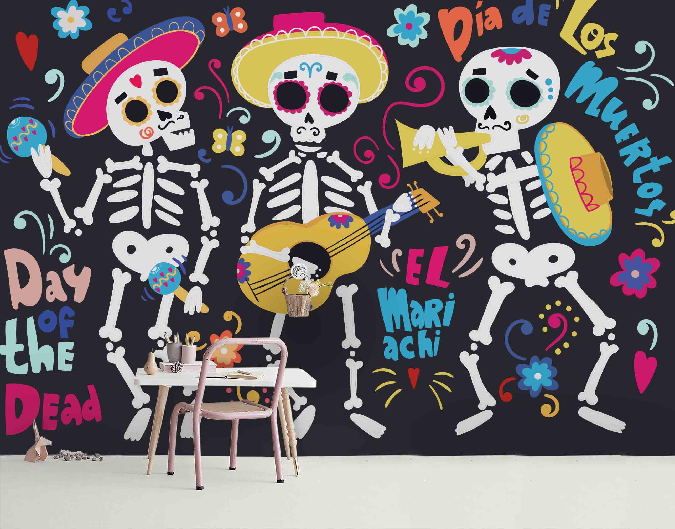 3D Skeleton Skull Guitar Wall Mural Wallpaper 77- Jess Art Decoration