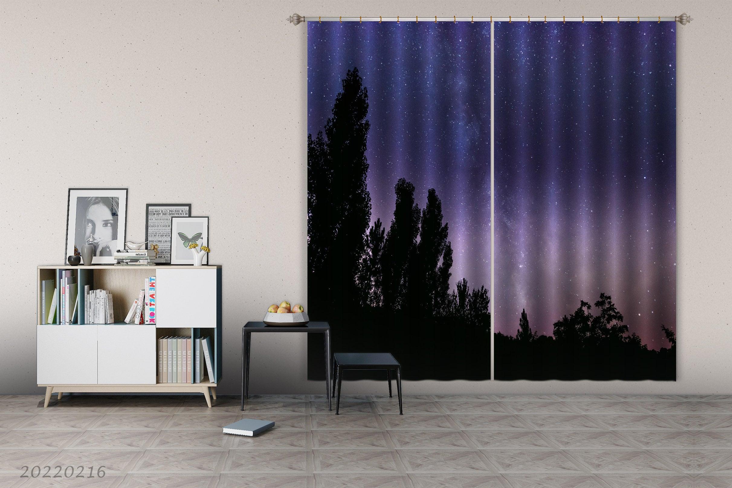 3D Woods Night Blue Stars Sky Curtains and Drapes GD 2325- Jess Art Decoration