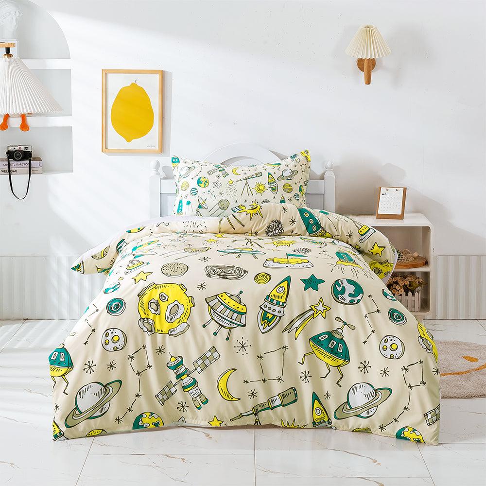 3D Cartoon Space Spaceship Rocket Quilt Cover Set Bedding Set