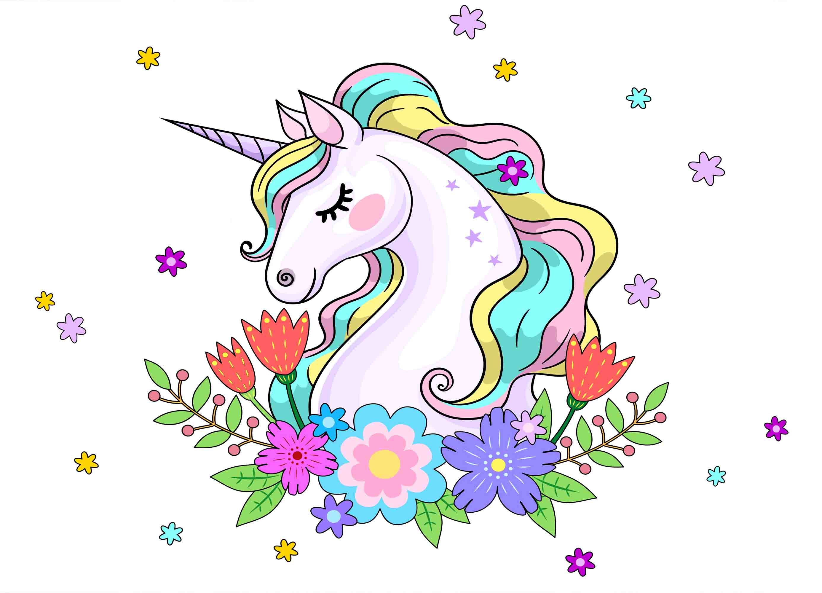3D Animal Unicorn Floral Leaf Wall Mural Wallpaper YXL 2653