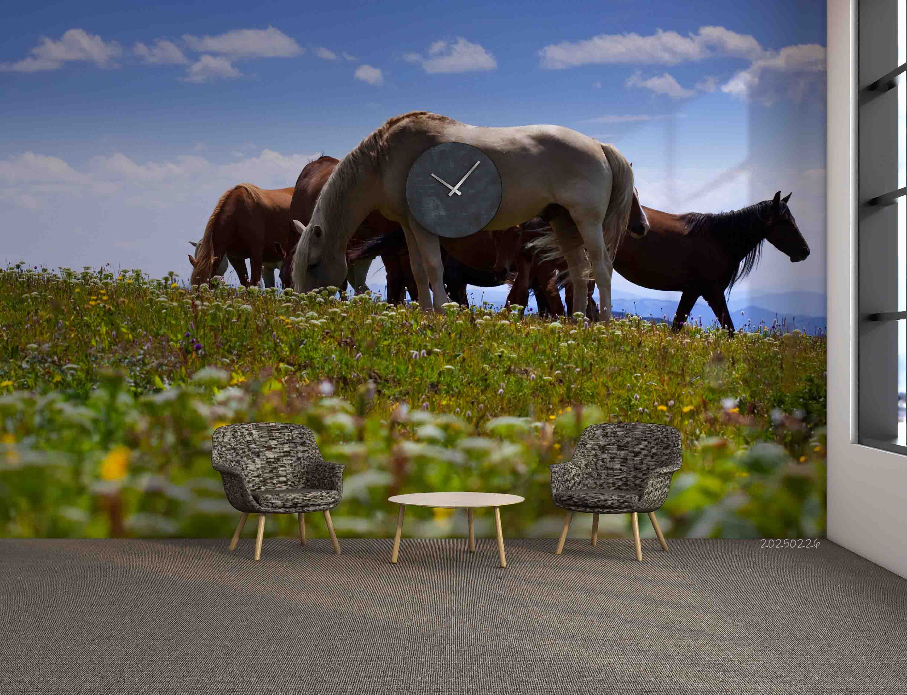 3D Blue Sky Grassland Floral Animal Horse Wallpaper Wall Mural Wall Decor Wall Art Wall Sticker Remoable Wallpaper LQH