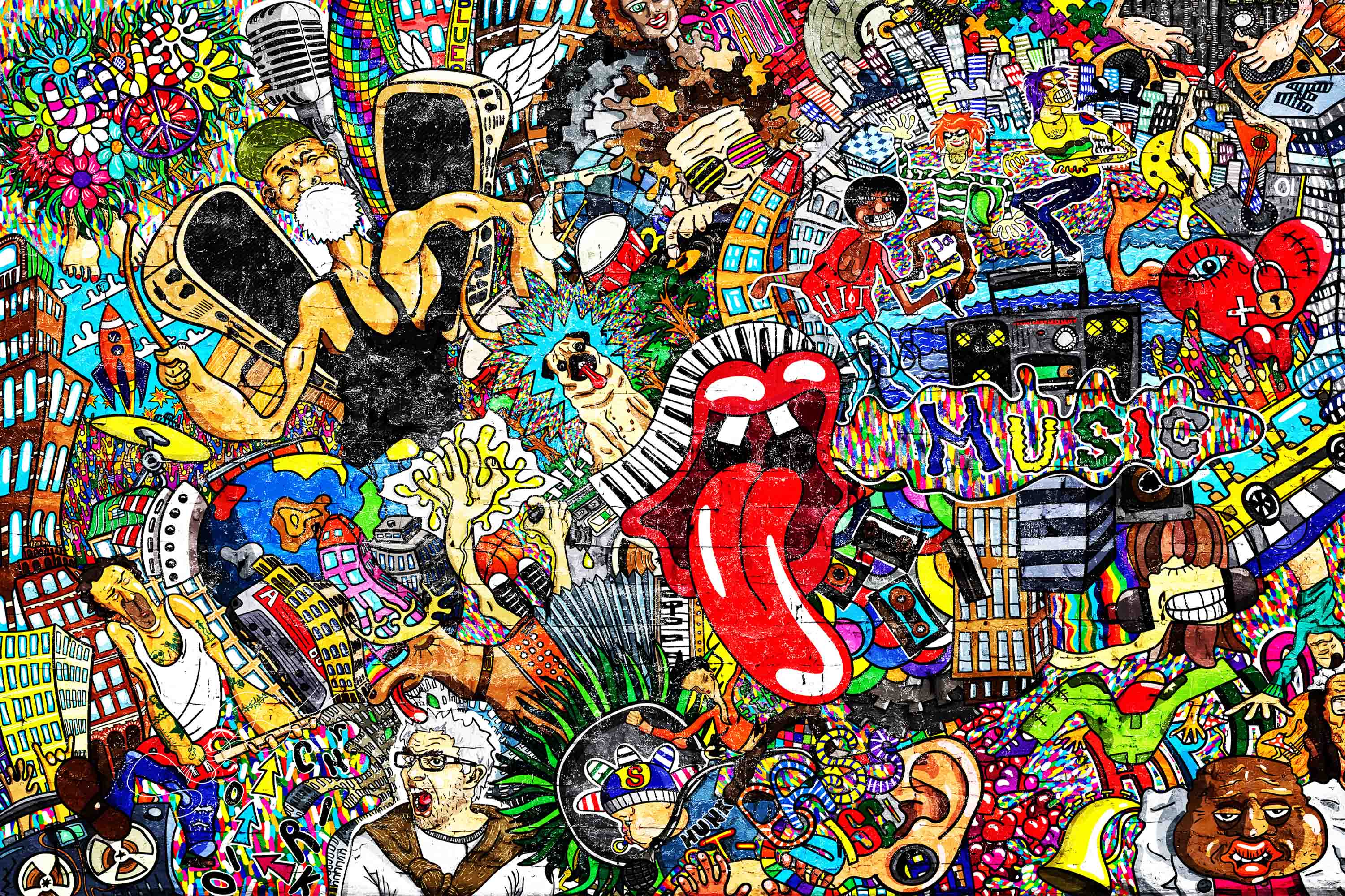 Graffiti Mouth House Tooth Tongue Wallpaper urban graffiti wall mural for teen room, studio or feature wall - view 6