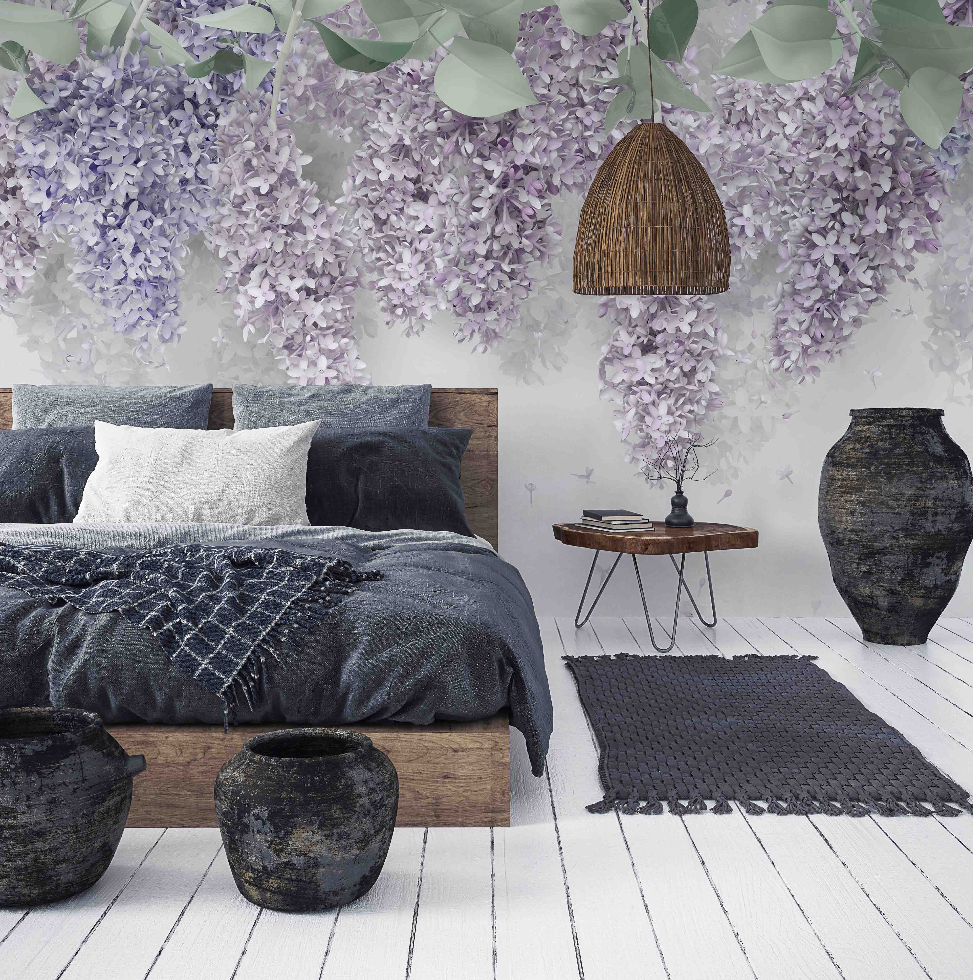 3D Watercolor Wisteria Flowers Wall Mural Wallpaper 124