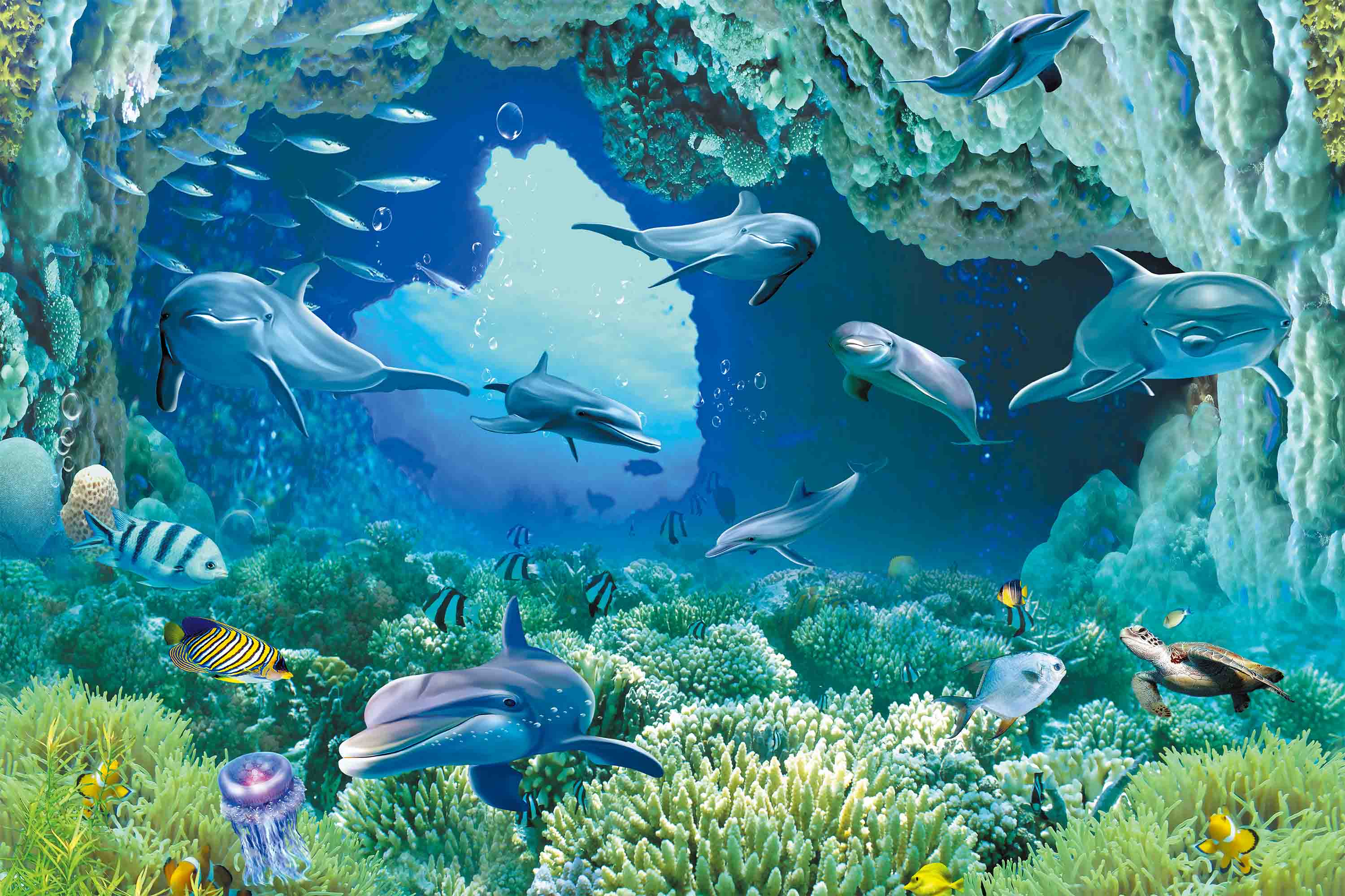 3D Underwater World Whale Fish Coral Sea Turtle Wall Mural Wallpaper YXL 2845