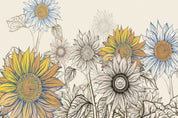 3D Freehand Sketching Sunflower Leaf Wall Mural Wallpaper YXL 2855