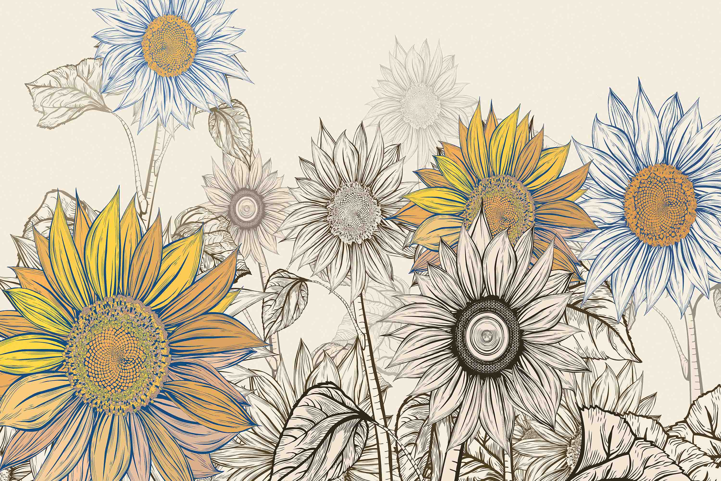 3D Freehand Sketching Sunflower Leaf Wall Mural Wallpaper YXL 2855
